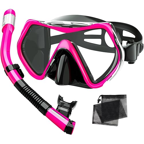 Snorkeling Gear for Adults,Dry-Top Snorkel Mask Set with Carry Bag,180° Panoramic View, Anti-Fog Anti-Leak Tempered Glass Diving Mask,Adjustable Snorkel Kit for Scuba Diving,Swimming,Snorkeling Travel