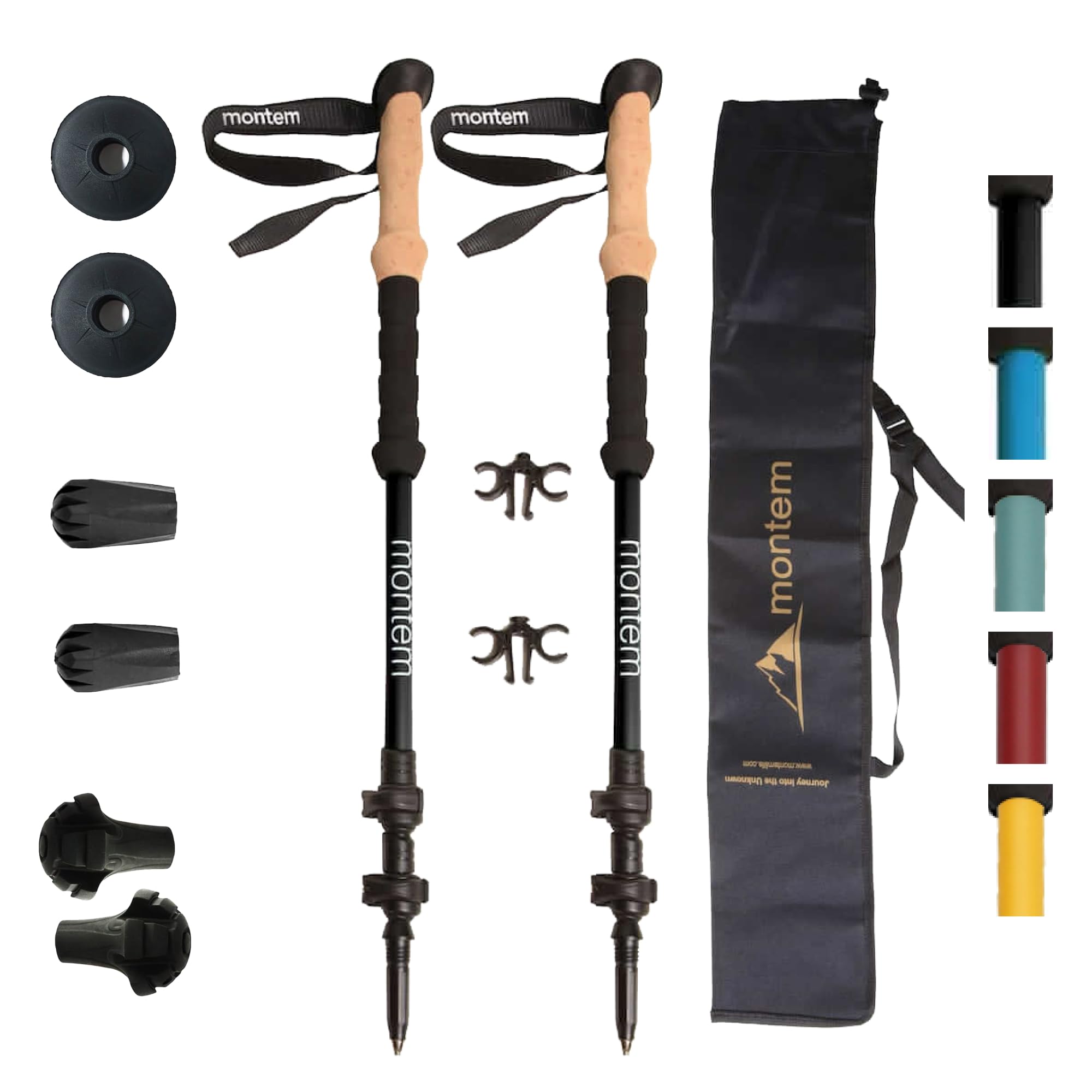 Montem Ultra Light 100% Carbon Fiber Trekking, Walking, and Hiking Poles - One Pair (2 Poles) - Ultra Light, Quick Locking, Foldable,