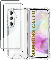 USTIYA Kit Capa Película Protetora de Vidro Temperado para Samsung Galaxy M55 5G Case Acrílico + TPU Rígido Capinha, Protetora de Câmera Cover Anti-Amarelo Traseira