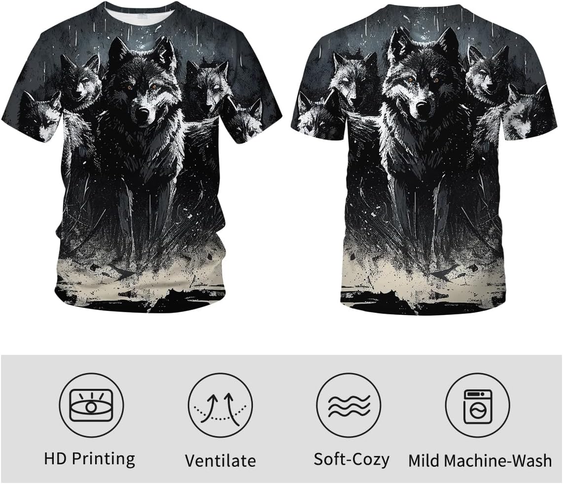 Wolf Shirts for Men Women 3D Print Wolves T-Shirts Animal Unisex Short Sleeve Tee
