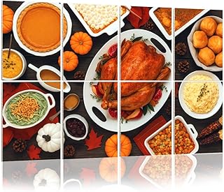 8 Pack Art Acoustic Panels Traditional Thanksgiving turkey dinner table scene rustic dark wood Decorative Sound Absorbing Wall Panels 48"x32" Noise Canceling Soundproof Padding Room Decor for Office