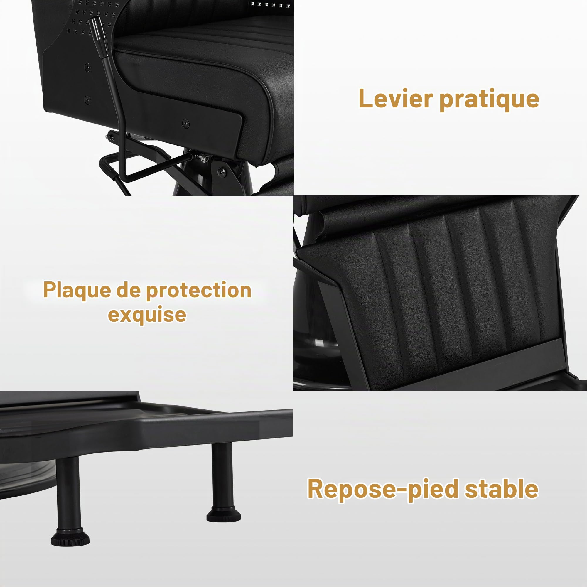 BarberPub Fauteuil Coiffeur avec Appui-tête inclinable, équipement Coiffure avec Pompe hydraulique, Rotation 360°, siège réglable en Hauteur, Fauteuil Coiffeur Similicuir, 3884 (Noir)