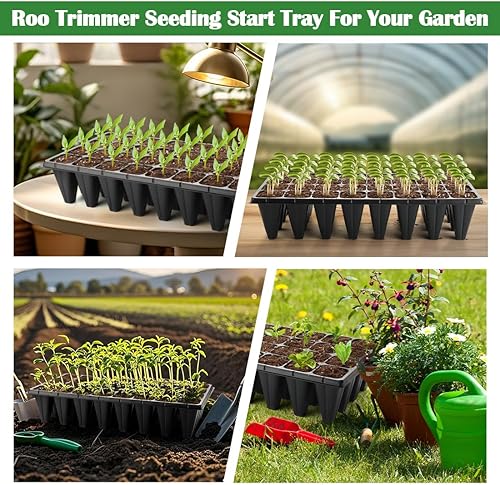 Miniatura 5 de Paquete de 10 Bandejas Iniciadoras de Semillas de 32 Celdas - Bandejas de Vivero de Plástico Extra Profundas de 4.33", 20" x 10", Se Adapta a