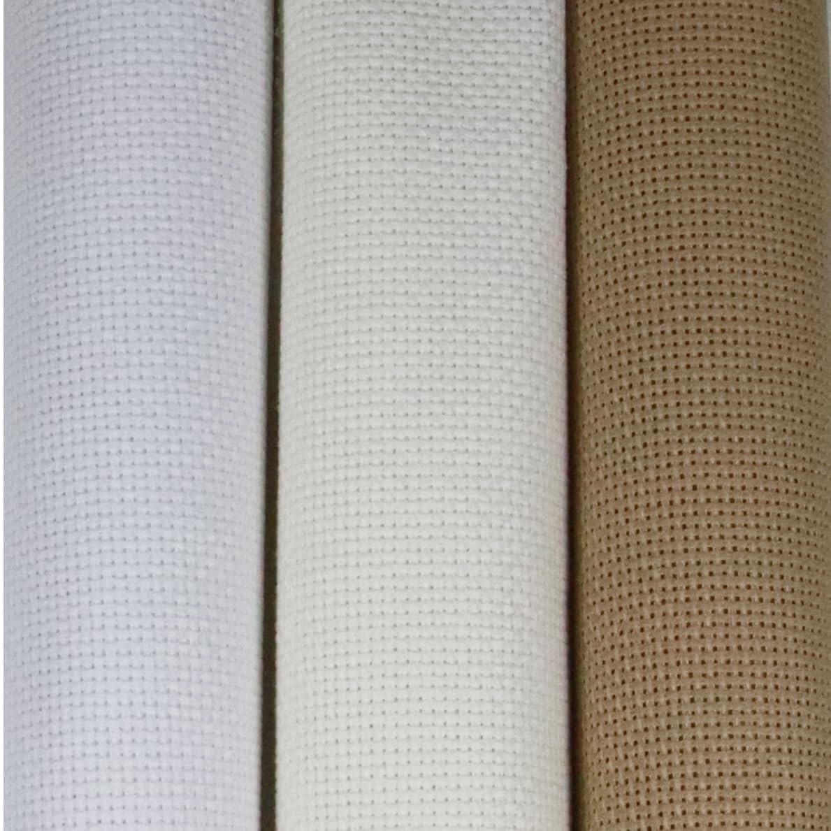 KCS 3 pc of 15" x 18"(38cmx45cm) 18 Count Cross Stitch Cotton Aida Cloth Needlework Rolled Fabric Box,18CT,White+Antique White+Khaki