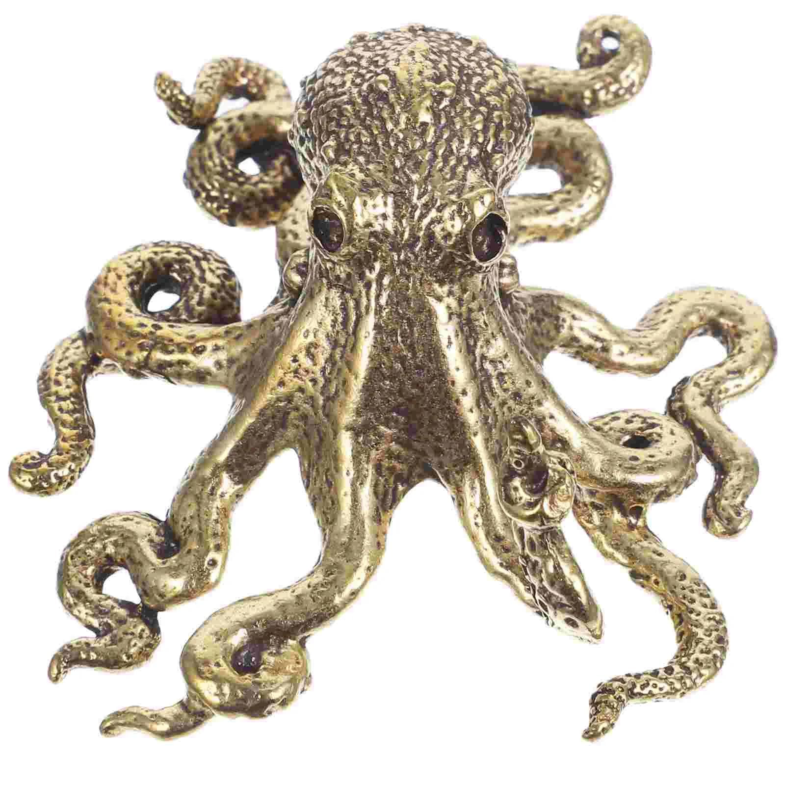 DUOLAIYUNSO Decoración antigua, 5,7 x 4,7 cm, modelo de pulpo, adorno de figura de pulpo de latón, decoración de escultura de pulpo