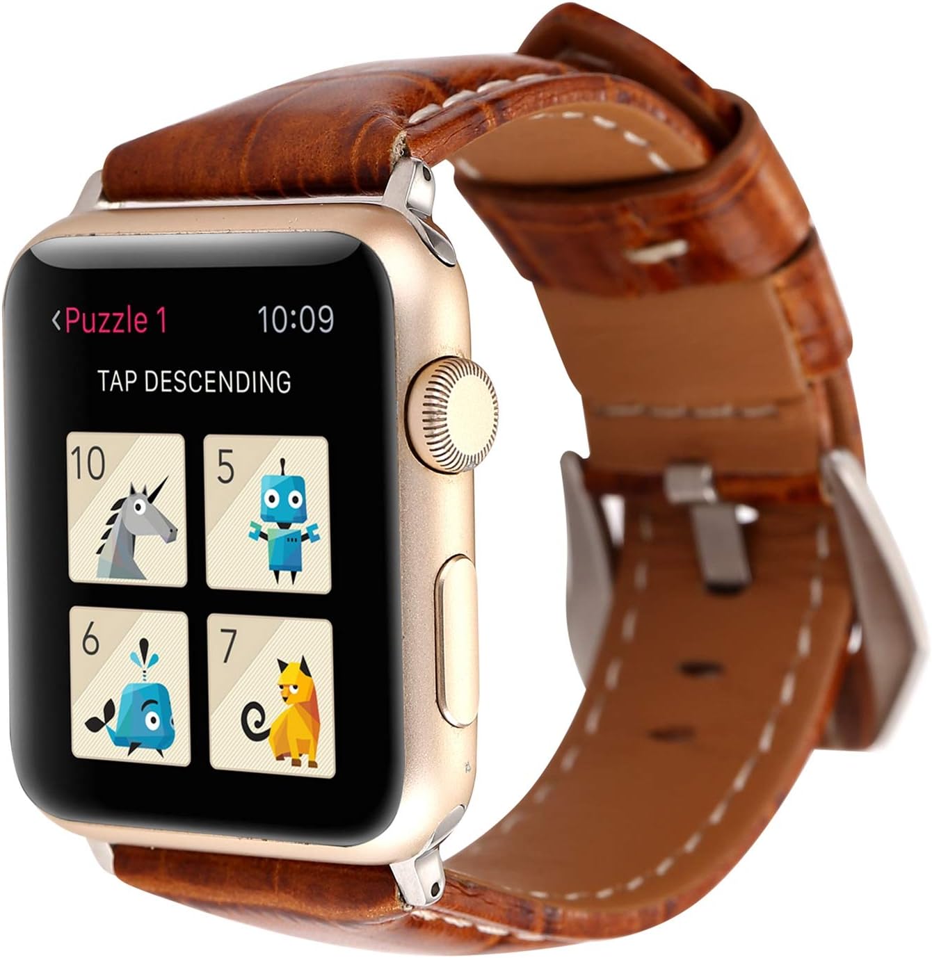 for Apple Watch Band 49 46 45 44 42 41 40 38 mm, Crocodile Pattern Genuine Cow Leather Watch Strap Replacement Wristband for iWatch Series 10 9 8 7 6 5 4 3 2 SE Ultra