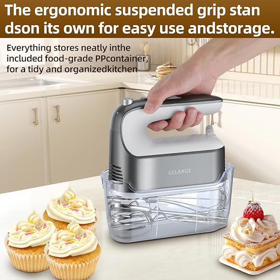 GELANGS-400W Hand Mixer with Turbo Boost - 5-Speed, One-Touch Release, Copper Motor - 5 Dishwasher-Safe Attachments - 110V Heavy Duty Mixer for Baking, Whipping & Dough