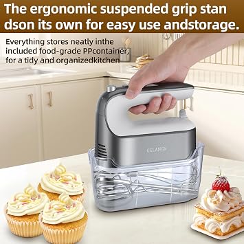 GELANGS-400W Hand Mixer with Turbo Boost - 5-Speed, One-Touch Release, Copper Motor - 5 Dishwasher-Safe Attachments - 110V Heavy Duty Mixer for Baking, Whipping & Dough