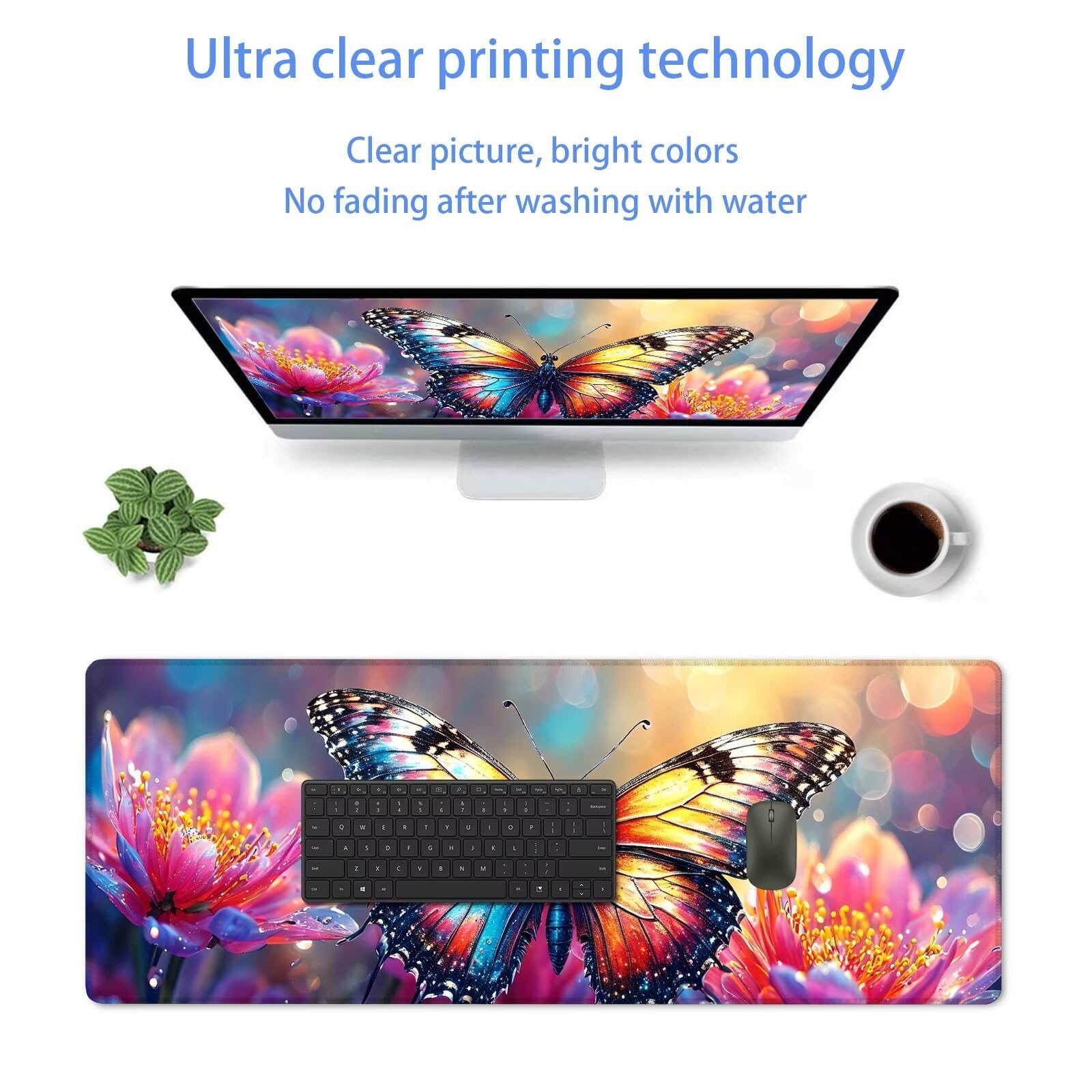 Rosa Tappetino Mouse Gaming, Tappetino Mouse XXL 1200 x 500 mm, Tappetino Mouse Fiore, Mouse Pad con Base Antiscivolo, Bordi Cuciti Tappetino per Mouse, Tappetino Mouse Gaming di Alta Precisione S-67