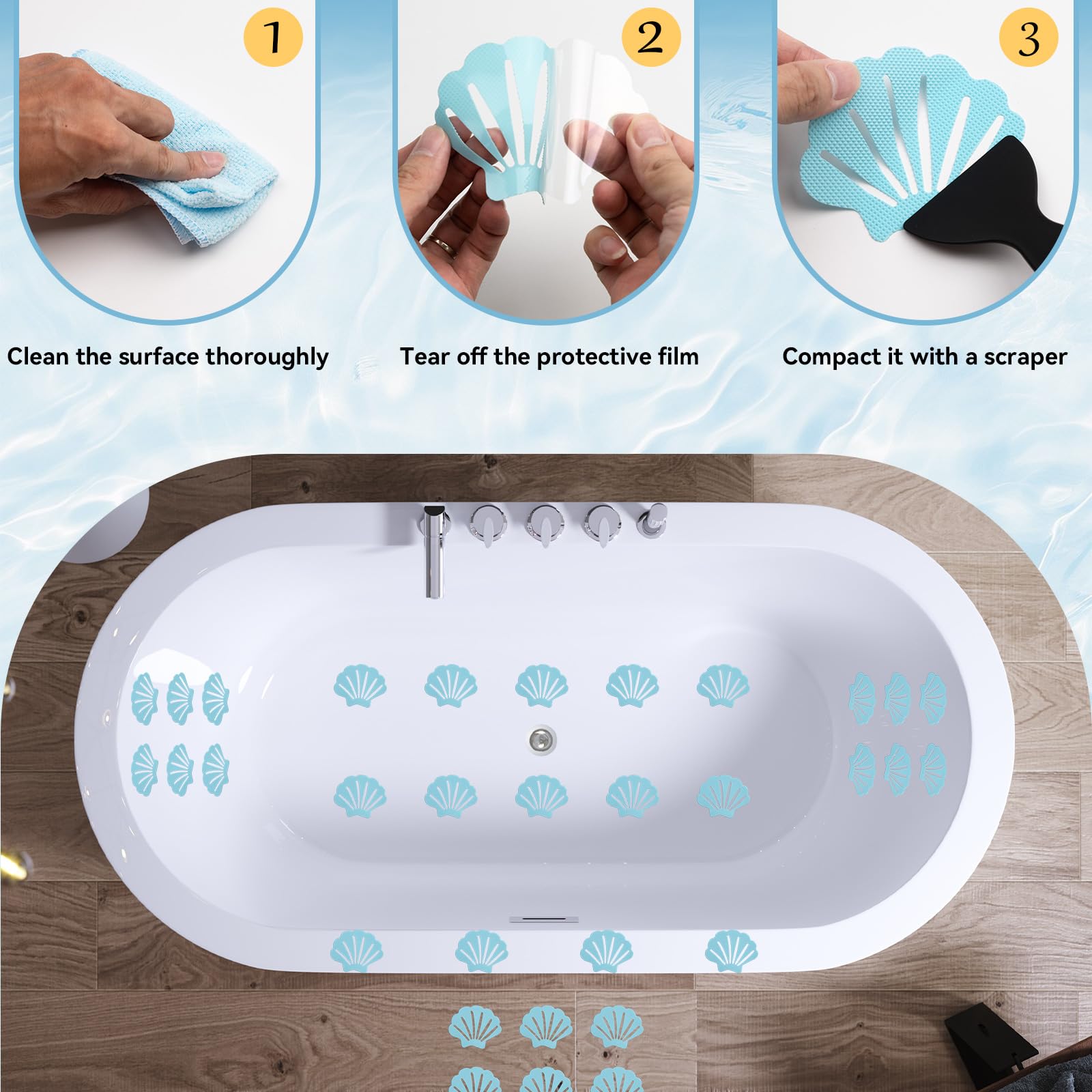 Adesivi antiscivolo per vasca da bagno a forma di conchiglia (confezione da 36), adesivi antiscivolo per pavimento doccia, cuscinetti di sicurezza autoadesivi per vasca da bagno, superficie