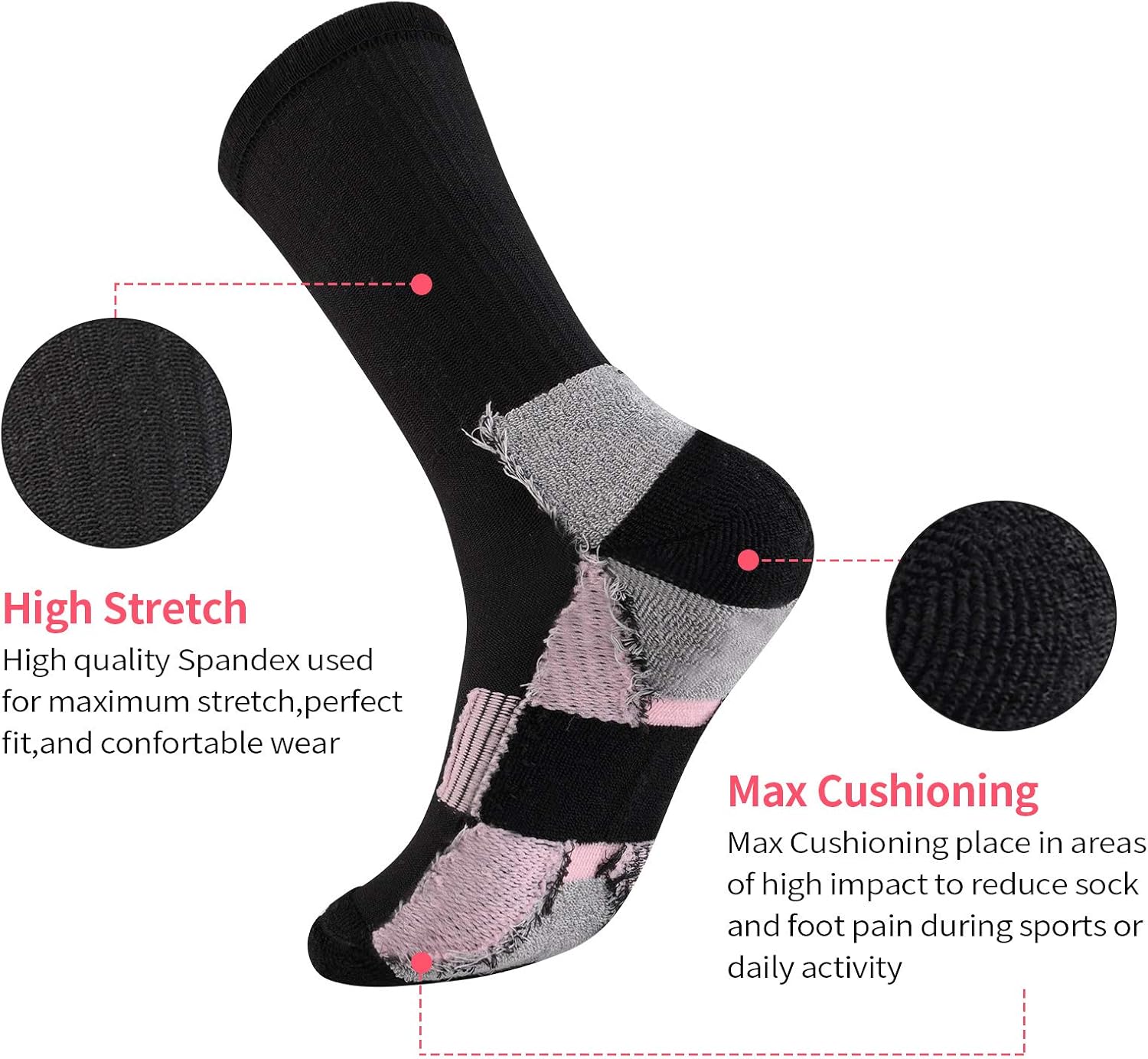 JOYNÉE Womens-Crew-Athletic-Socks Cushion Running Socks with Moisture Wicking for Sports and Daily Wear 6 Pairs