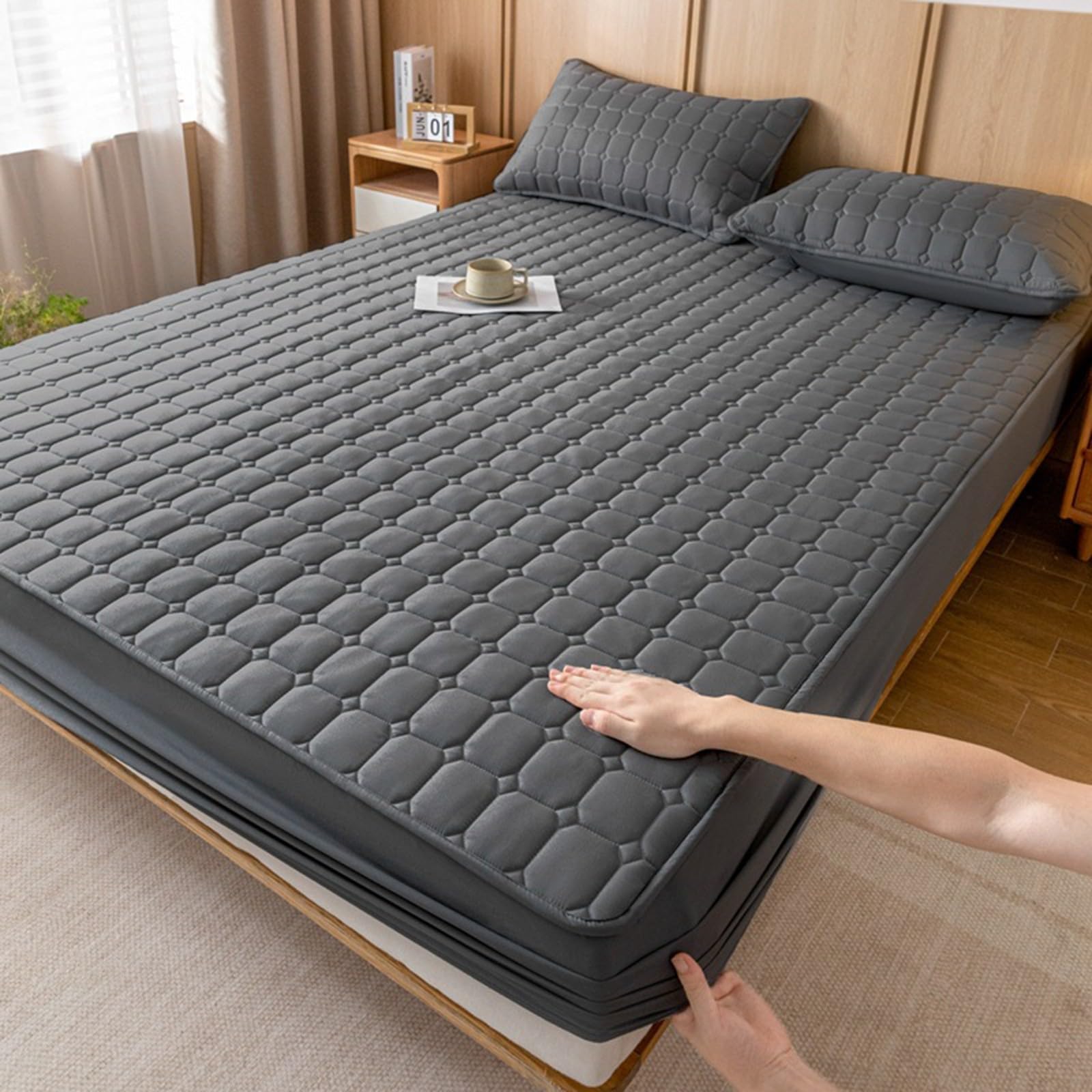 Protector De Colchón Elástico Ajustable – Ropa De Cama Acolchada con Almohadilla De Matelas – Funda De Colchón Se Estira hasta 14 Pulgadas De Profundidad(P,90x200x32)