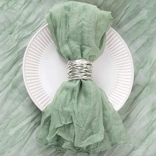 Miniatura 2 de DeZerlor Paquete de 12 servilletas de tela verde salvia, estilo bohemio, de gasa, juego de 12 servilletas de lino y algodón suave para el día de San