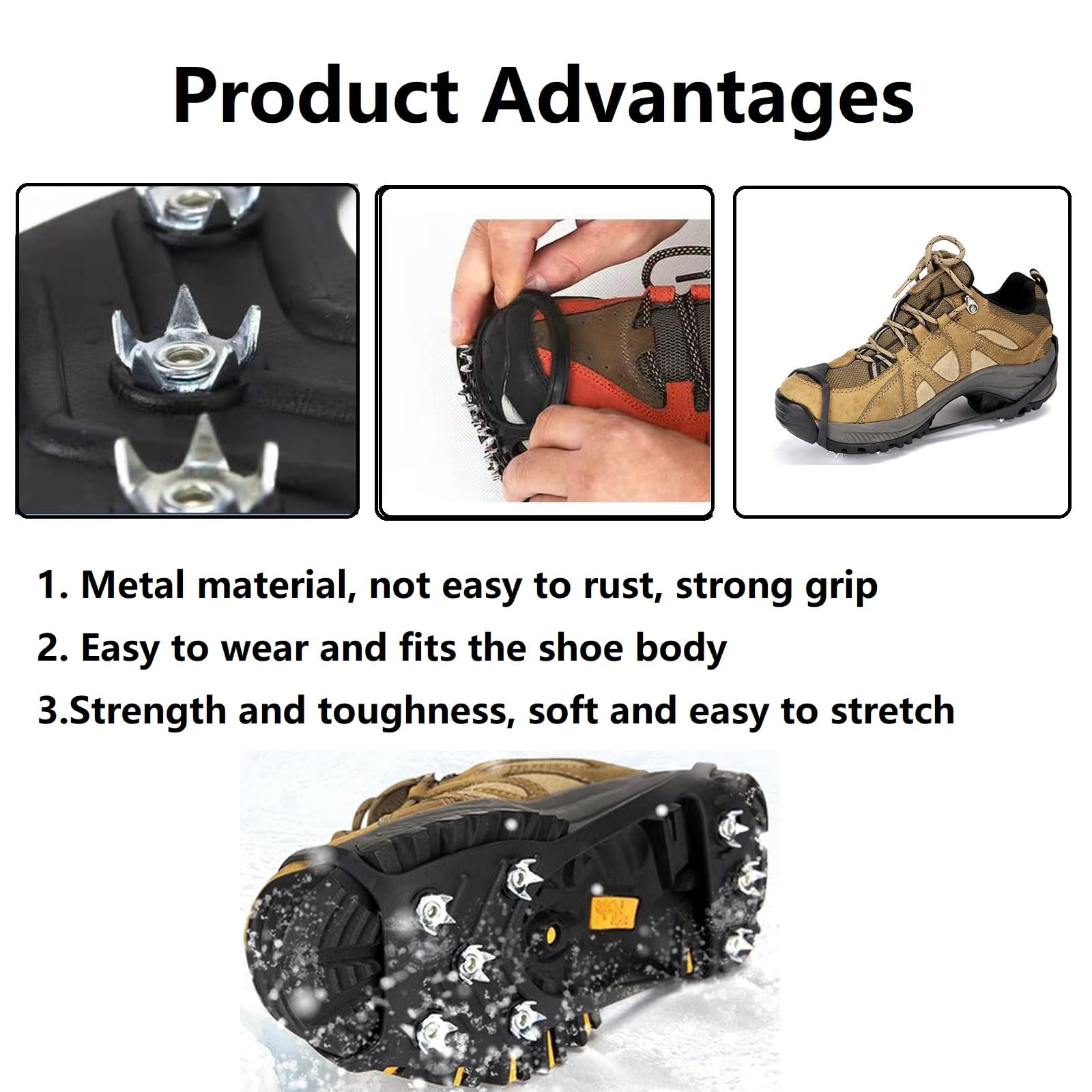 Crampons Antidérapants pour Randonnée, Escalade, Marche - 8 Dents