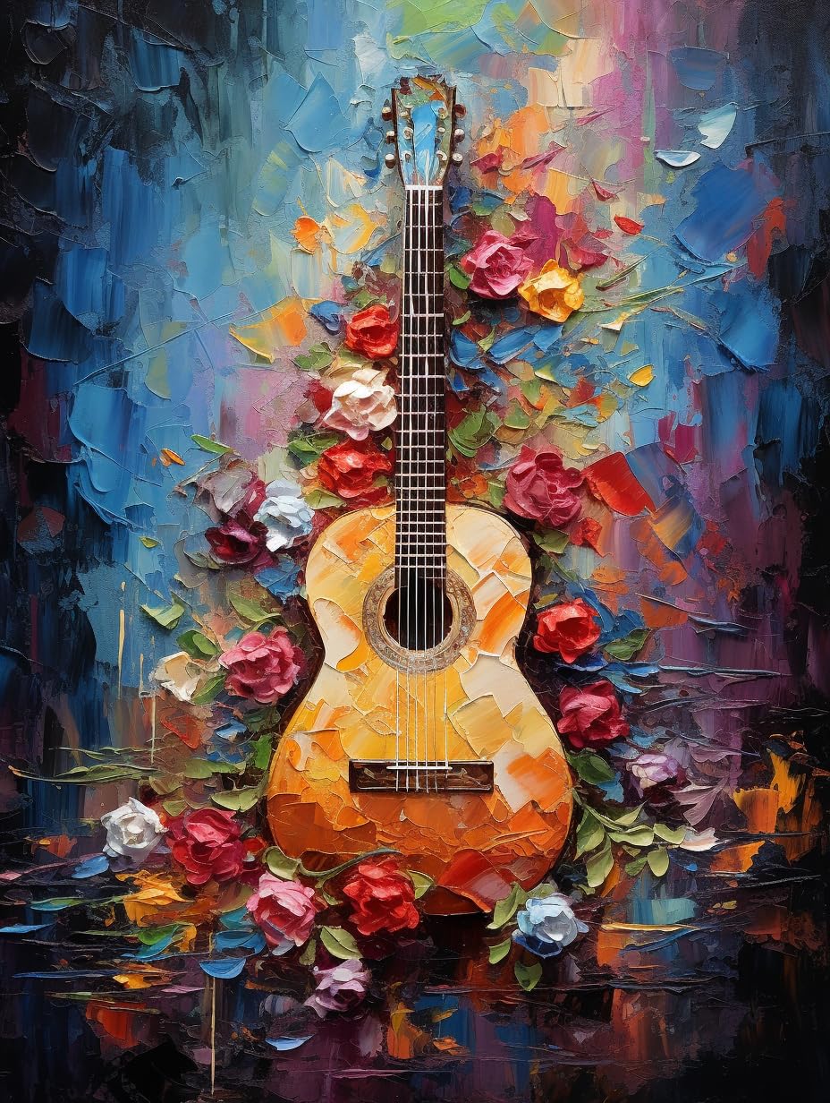 DIY Stamped Cross Stitch Kits for Beginners Easy Textured Colorful Guitar 11CT Needlepoint Embroidery Counted Cross Stitch Kits Art Craft Wall Decoration and Gift 40x50cm(1)