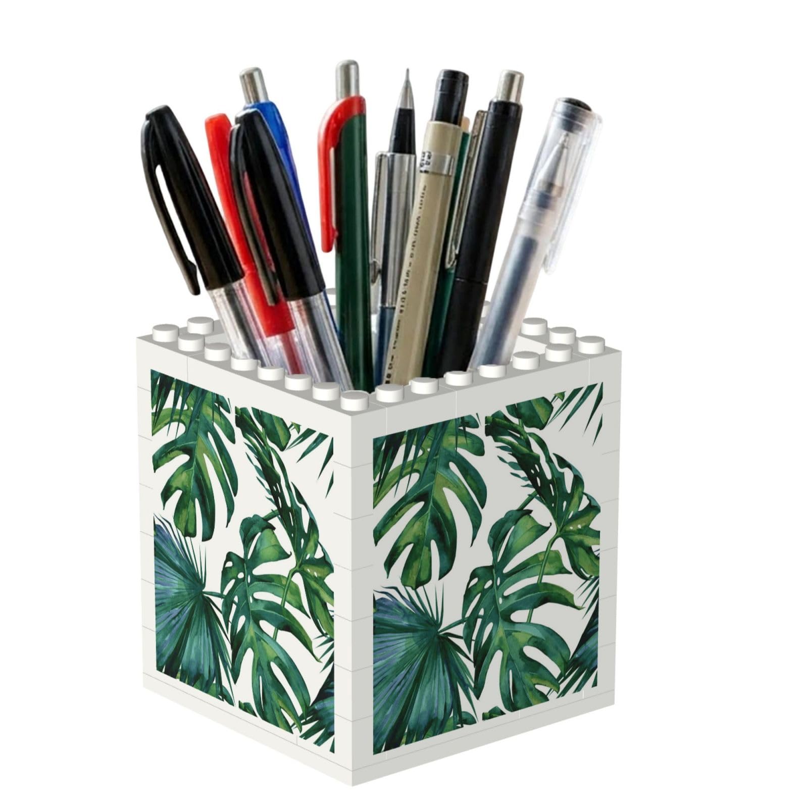 Poadnly Tropical Palm Leaves, Pen Pot Pencil Holder for Office Home School, Compact Desk Organiser for Office Stationery