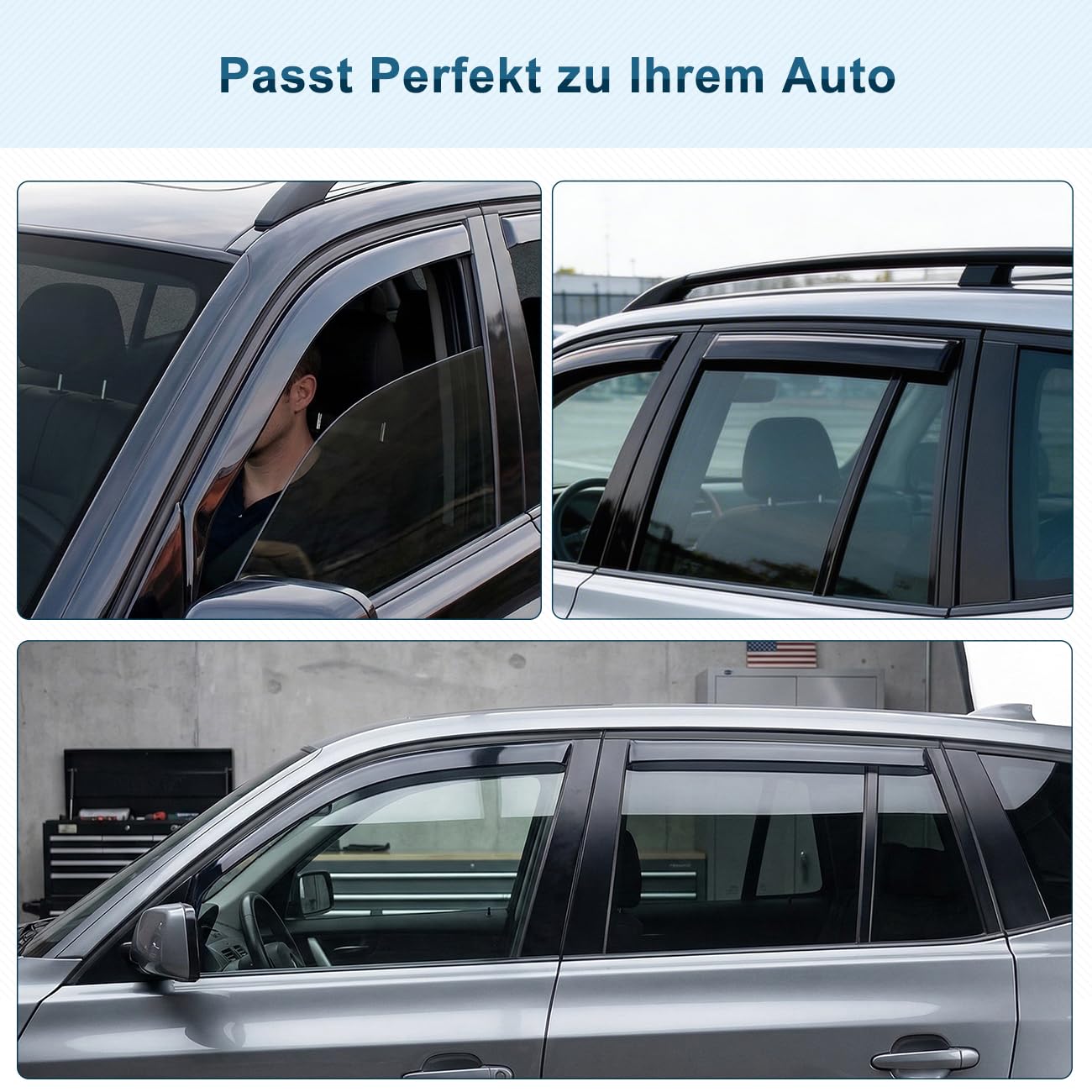 Windabweiser Regenabweiser kompatibel mit BMW X3 E83 2003-2010, Selbstklebend Tape-On Autofenster Regenschutz Regenabweiser Deflektoren, 4-TLG Set, Rauchgrau, Vorne,Aerodynamisch