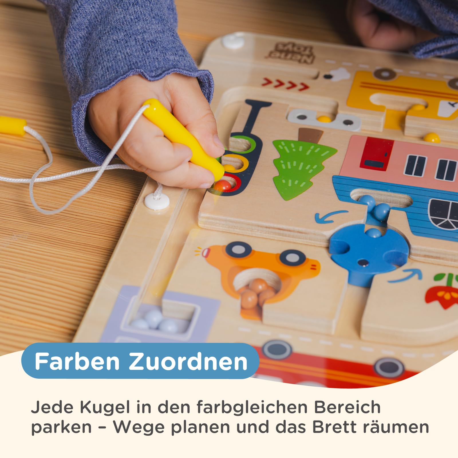 Nene Toys Magnetisches Labyrinth – Magnetspiel ab 2 Jahre – Montessori Lernspiel aus FSC®-zertifiziertem Holz – Busy Board ab 2 Jahre – Reisespielzeug Auto/Flugzeug – Geschenk für Jungen & Mädchen