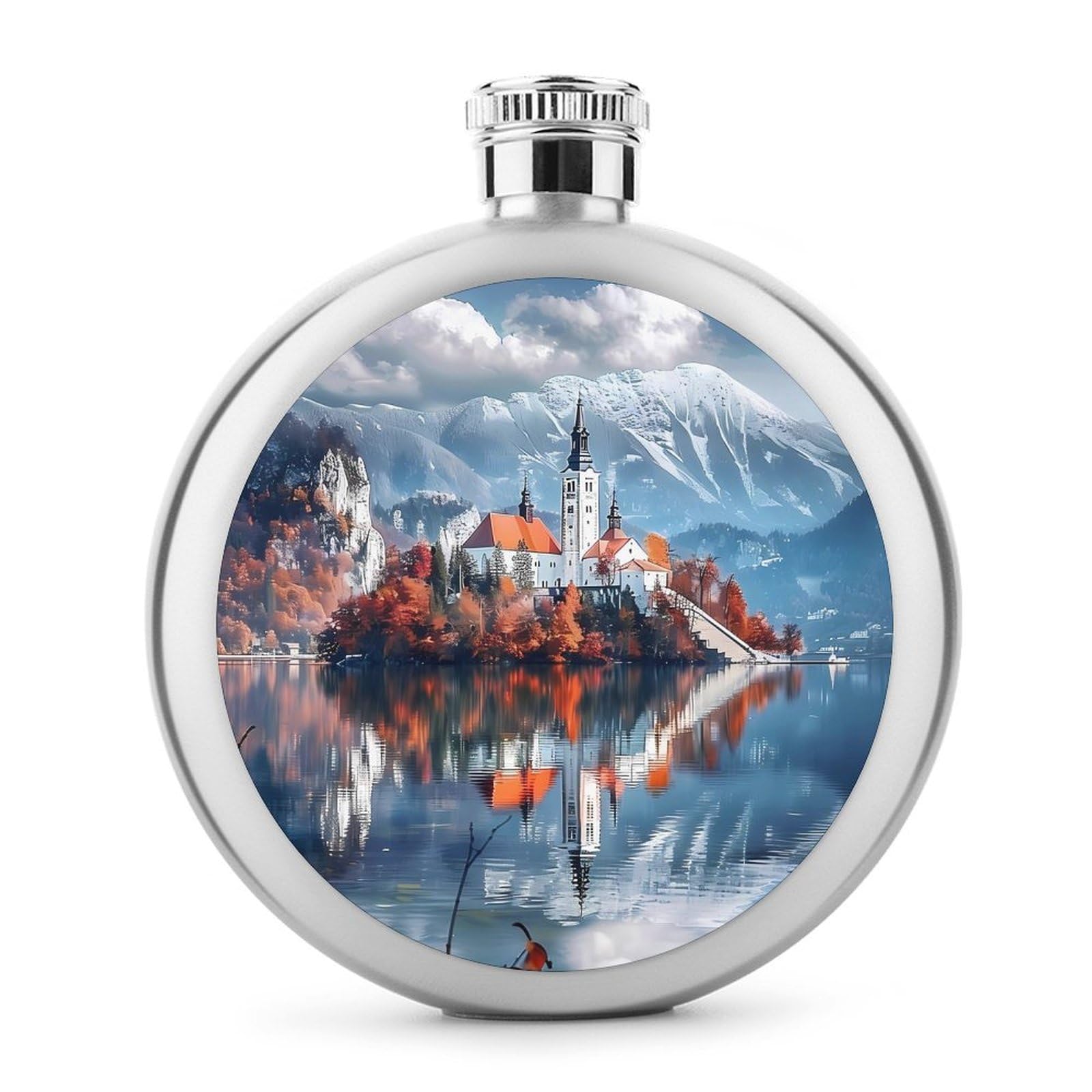 Bled with Lake, Island, Castle And Mountains Classic Hip Flasks for Liquor 5 Oz Stainless Steel Wine Flask Reusable Flask for Men Women