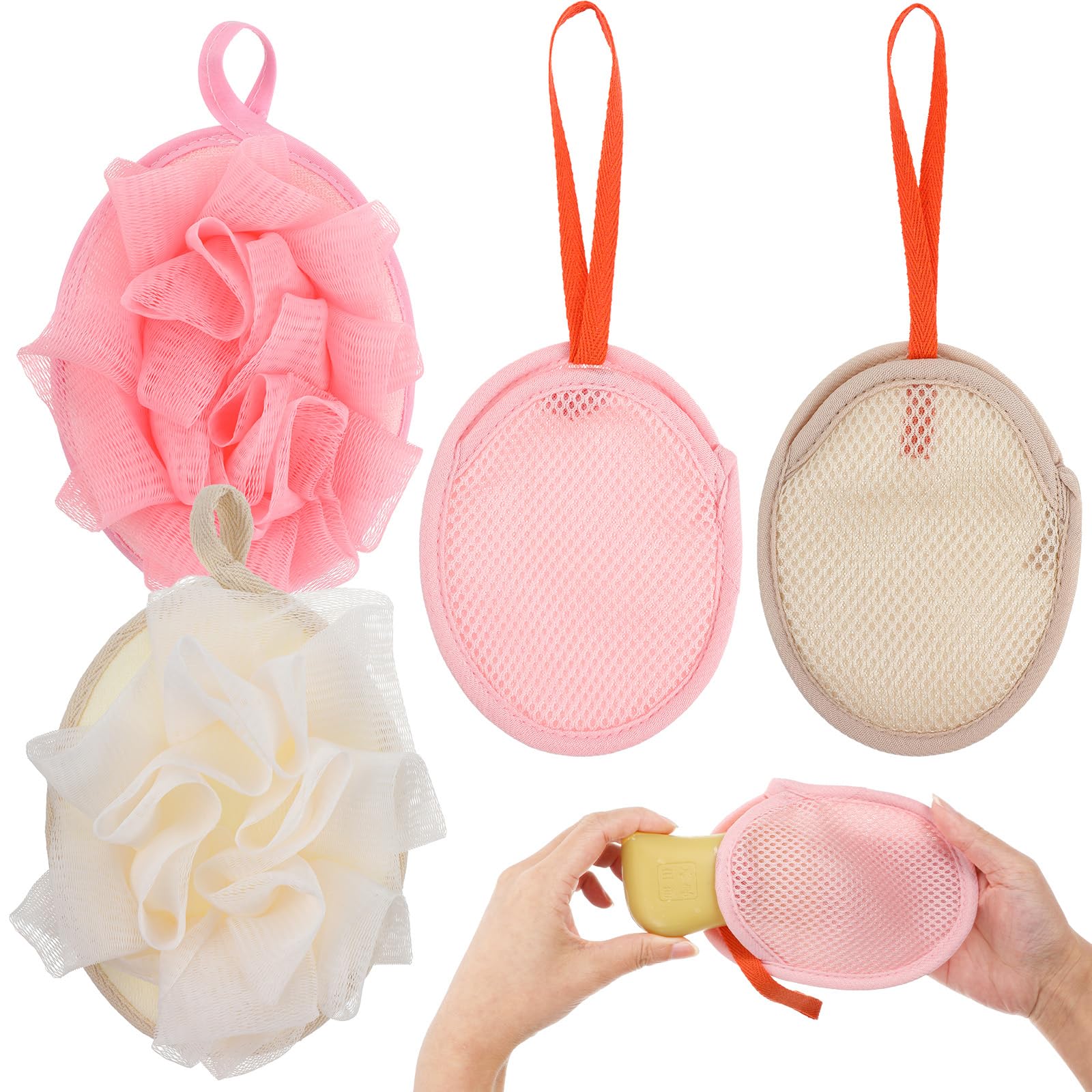 SHENLIU Mini Loofah Travel Size, 2 Pcs Small Loofah 2 Pcs Soap Saver Pouch