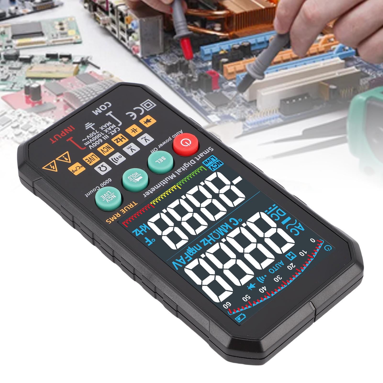 ViaGasaFamido Multimetro Digitale Intelligente Non Vero RMS 6000 Conteggi Display LCD Multimetro Tester per Tensione CA CC Corrente Resistenza Capacità Frequenza Test Diodi Uso Domestico Industriale