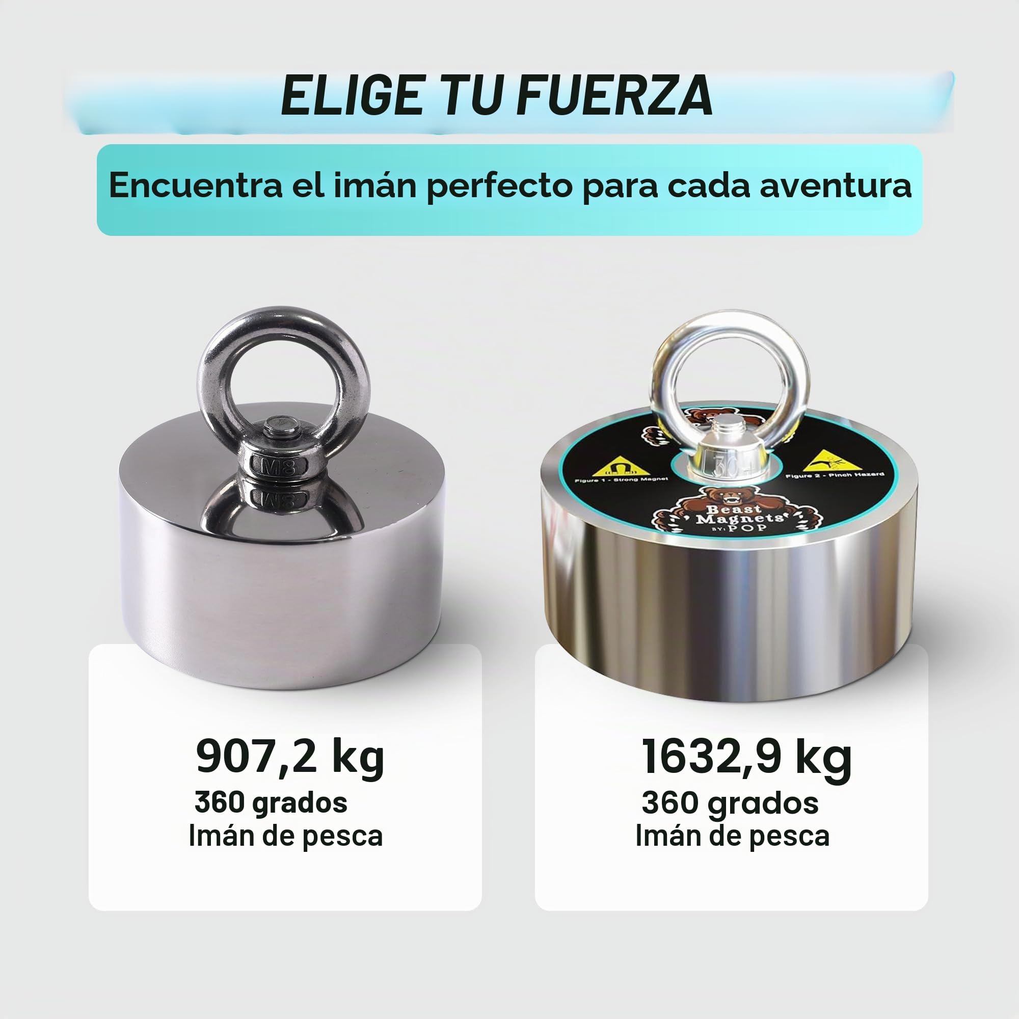 Potente imán de pesca de 360 grados de 907,2 kg | Imán de neodimio potente N52 | Pesca magnética para rescate y búsqueda del tesoro en ríos y océanos