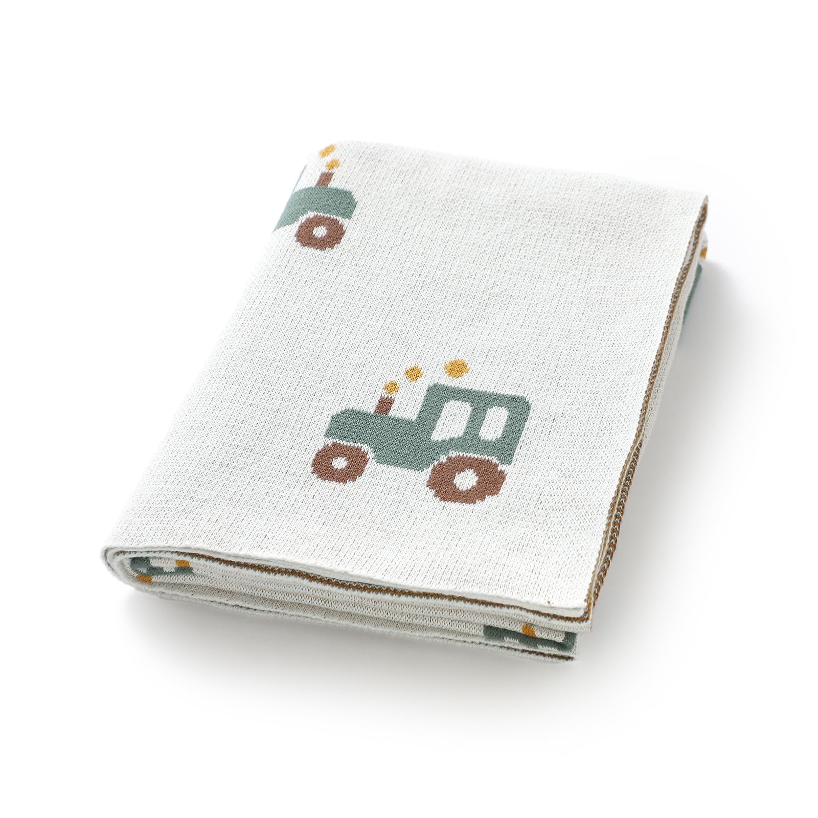 LAWKUL Organic Cotton Knitted Baby Blanket, Exquisite Car Jacquard, Soft Newborn Receiving Blanket for Infant Boy Girls Toddler (White)
