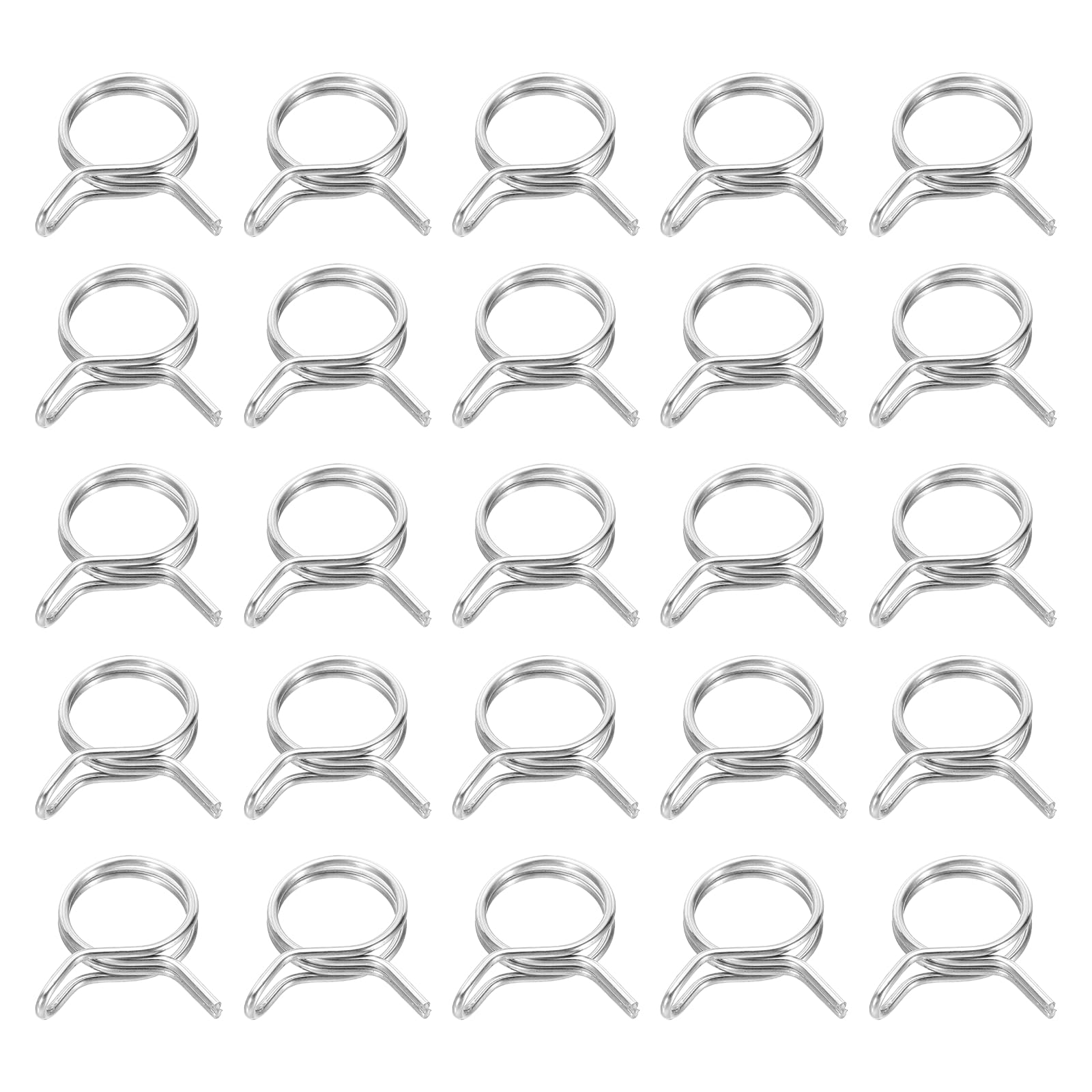 sourcing map Double Wire Fuel Line Hose Clips 22mm ID 22-25.7mm OD, 25Pcs Stainless Steel Tubing Spring Clips Clamps Assortment for Air Hose Tube Water Pipe Motorcycle Scooter ATV, Silver