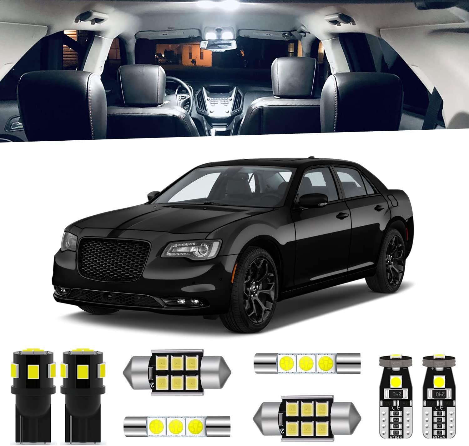 17-Pieces White LED Interior Lights Kit for Chrysler 300 300C 2011 2012 2013 2014 2015 2016 2017 2018 2019 2020 2021 Interior LED Lighting Package + License Plate Lights, Install Tool