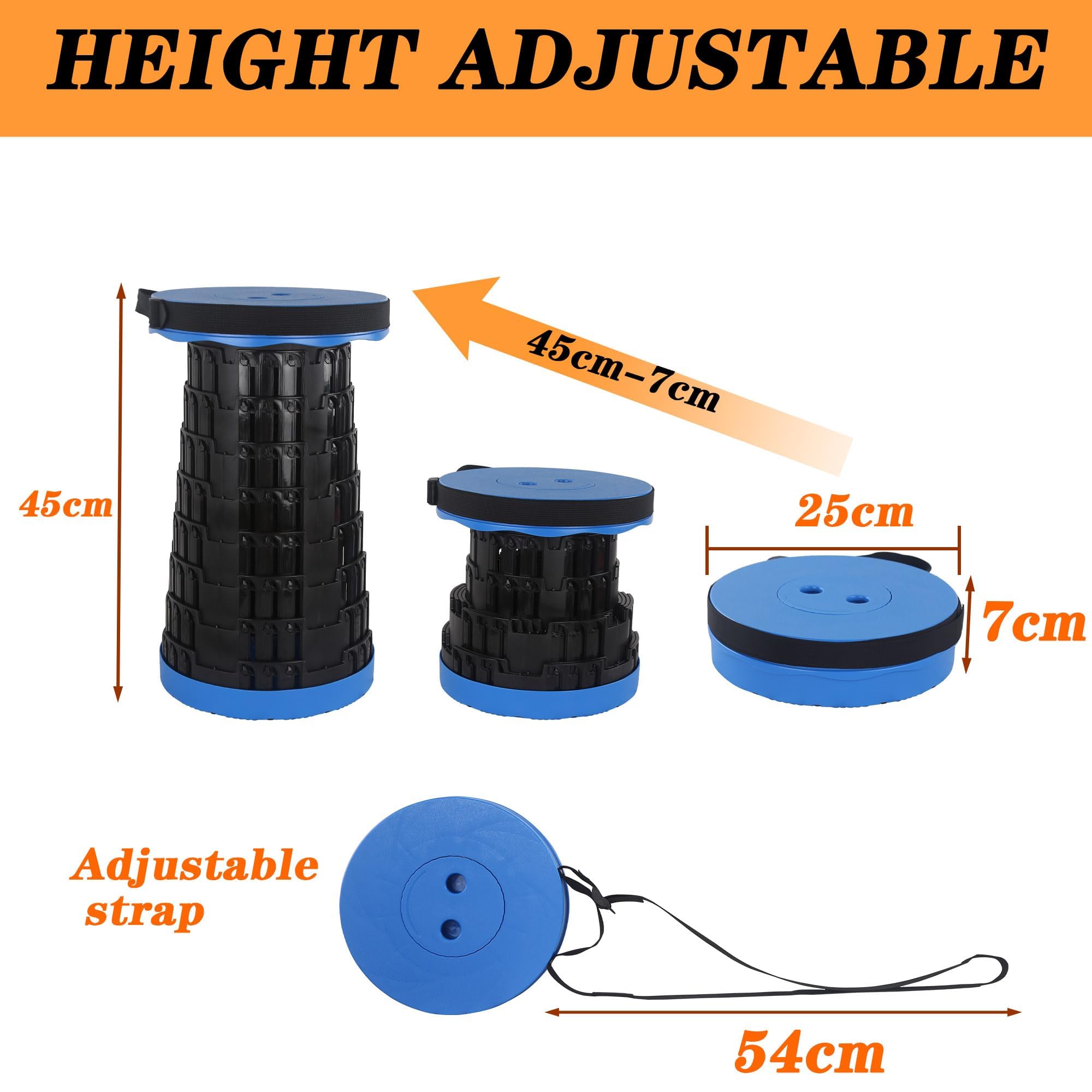 Sgabello Pieghevole Portatile, Adulto Sedia Pieghevole, Sgabello da Campeggio, Sgabello Leggero Retrattile per Barbecue All'aperto Sgabello da Pesca Carico Massimo 460lbs/210kg(Blu)