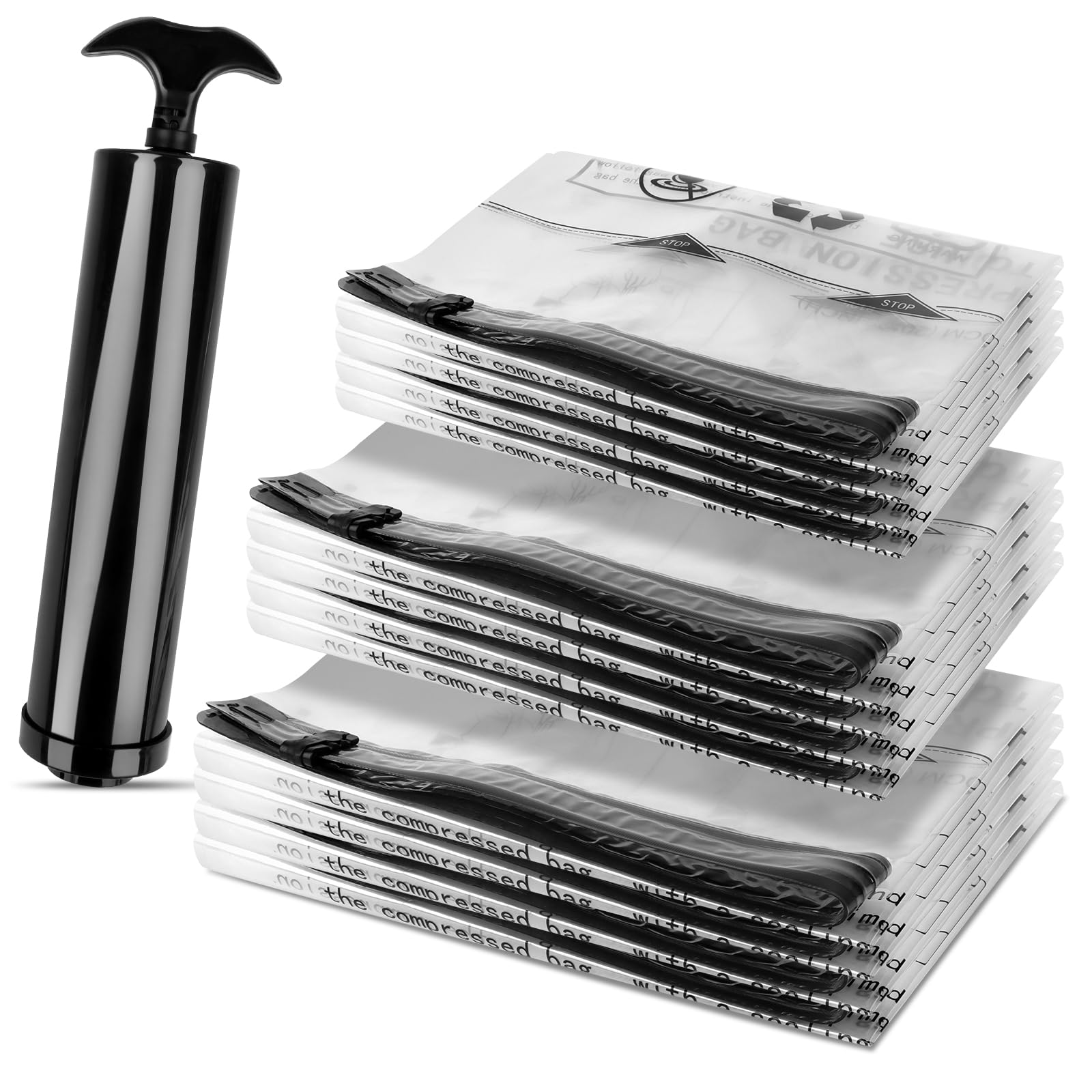 Sacchetti Sottovuoto per Vestiti con Pompa, 12 Pezzi Buste Sottovuoto Piumoni, Sottovuoto Vestiti da Viaggio Riutilizzabili, 4L+4M+4S Sacchetti Sottovuoto per Spostare, Viaggi e Riporre i Piumoni