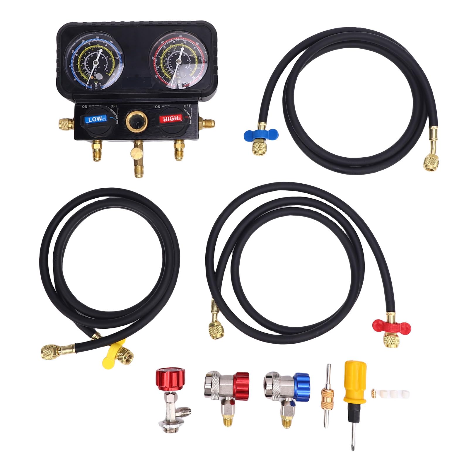 Jeffergarden Medidores de Refrigerante con Mangueras Juego de Colector de CA de Latón 500 PSI 800 PSI para R410A R32 R134A R22 Uso de Reparación de Aire Acondicionado y HVAC Automotriz
