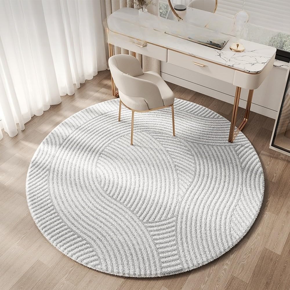 Study Round Rug Home Plush Striped Carpet Fluffy Soft Carpets for Living Room Bedroom Decor Non-Slip Mat,E,180X180cm