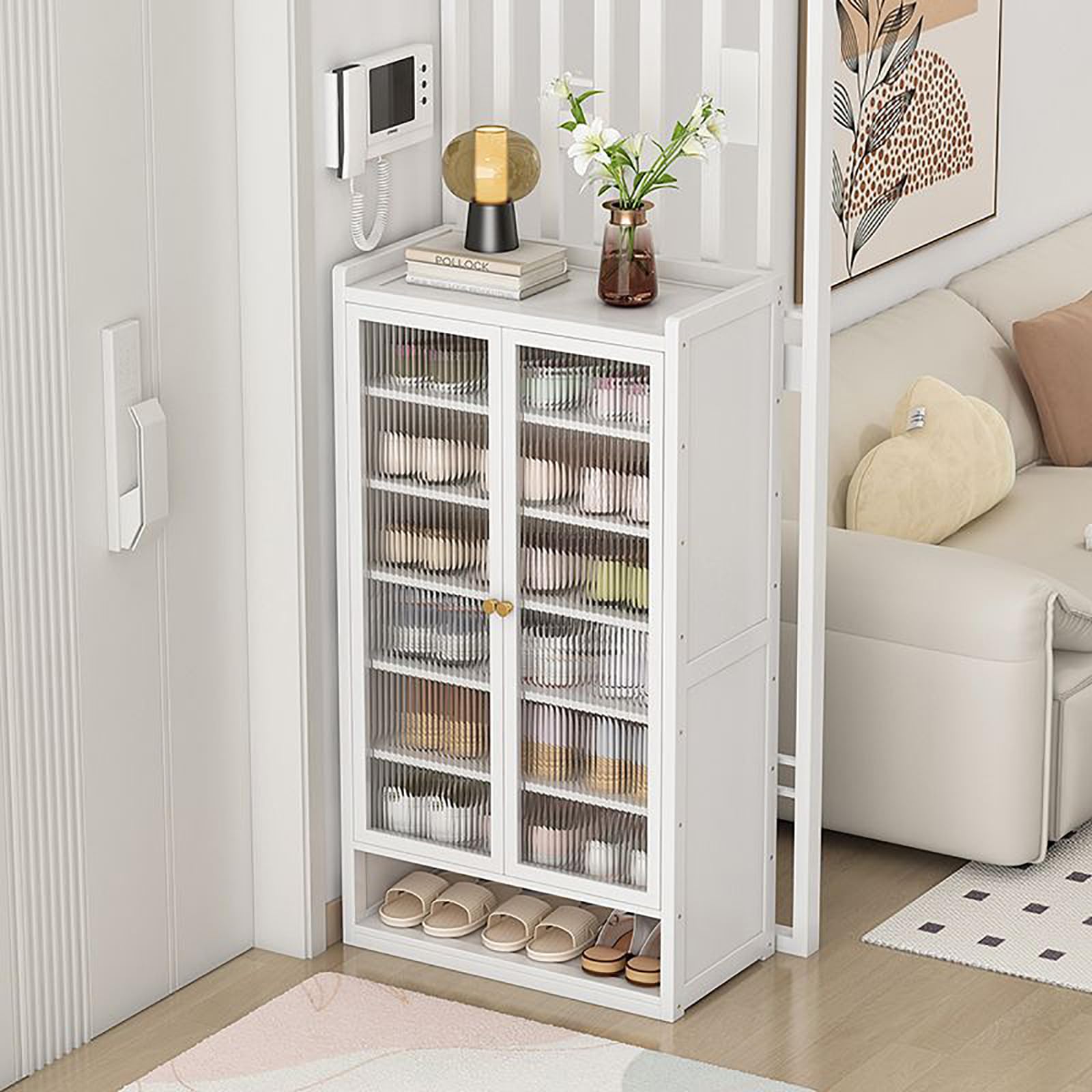Meuble à chaussures en rotin blanc chic : solution de rangement élégante et robuste