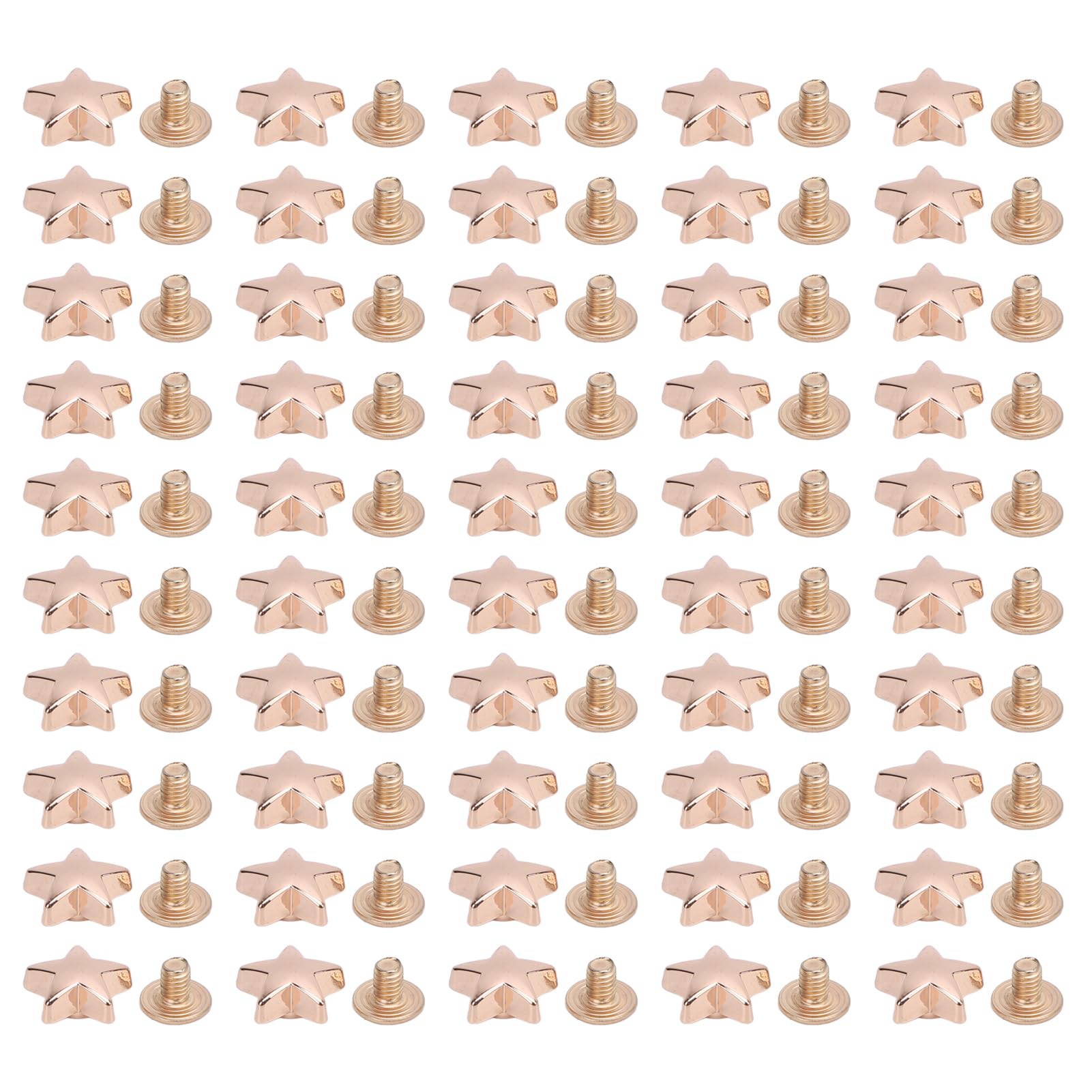 50 Sets Leather Rivets Screws Set, 10mm Five Pointed Star Rivet, 4.5mm PH Screw Kit, Suitable for Leathercraft Projects, Leather Binding, Belts, Handbags, (Golden)