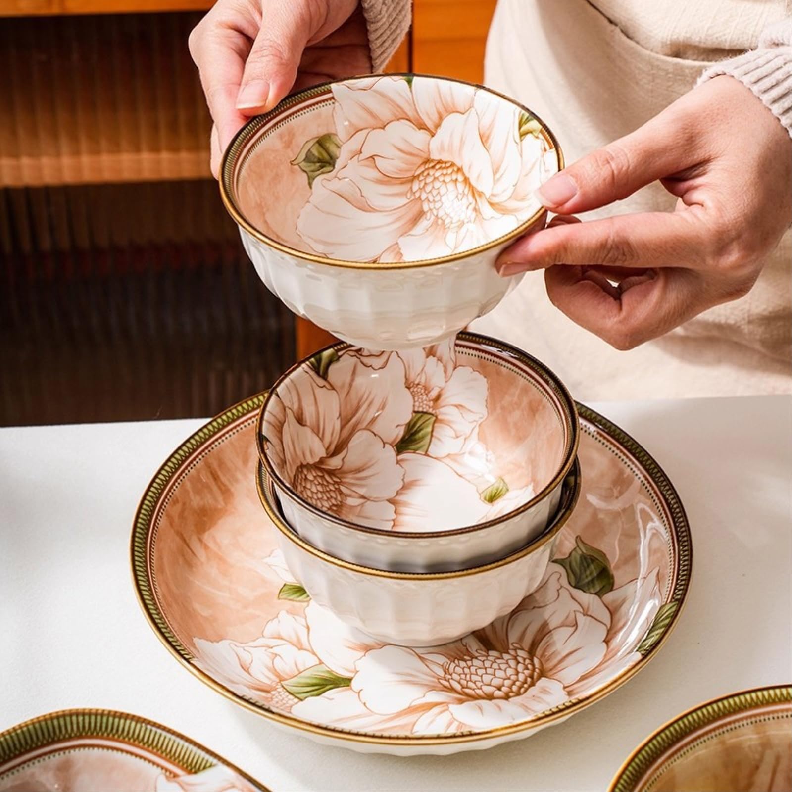 Japanisches Kamelien-Schüssel-Set, Unterglasur, Keramik, Haushaltskamelie, 30,5 cm, binaurale Fischschale