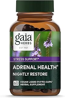 Gaia Herbs Adrenal Health Nightly Restore - Herbal Supplement with Ashwagandha, Magnolia Bark, Cordyceps, Lemon Balm & More* - 60 Vegan Liquid Phyto-Capsules (30 Servings)