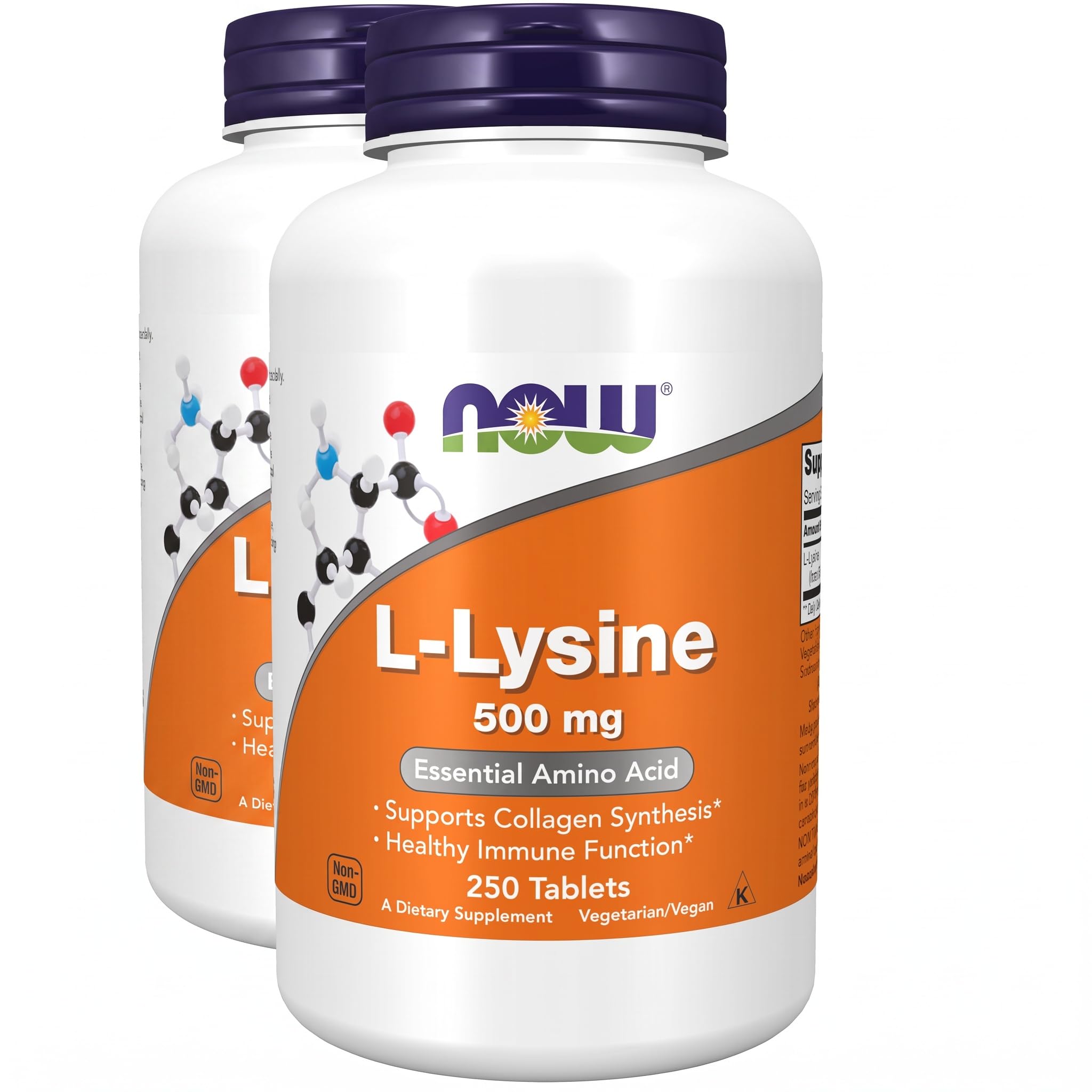 Now Supplements, L-Lysine (L-Lysine Hydrochloride) 500 mg, Amino Acid, 250 Tablets, (Pack of 2)