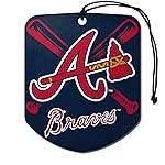 FANMATS 61542 MLB Atlanta Braves Hanging Car Air Freshener, 2 Pack, Black Ice Scent, Odor Eliminator, Shield Design with Team Logo