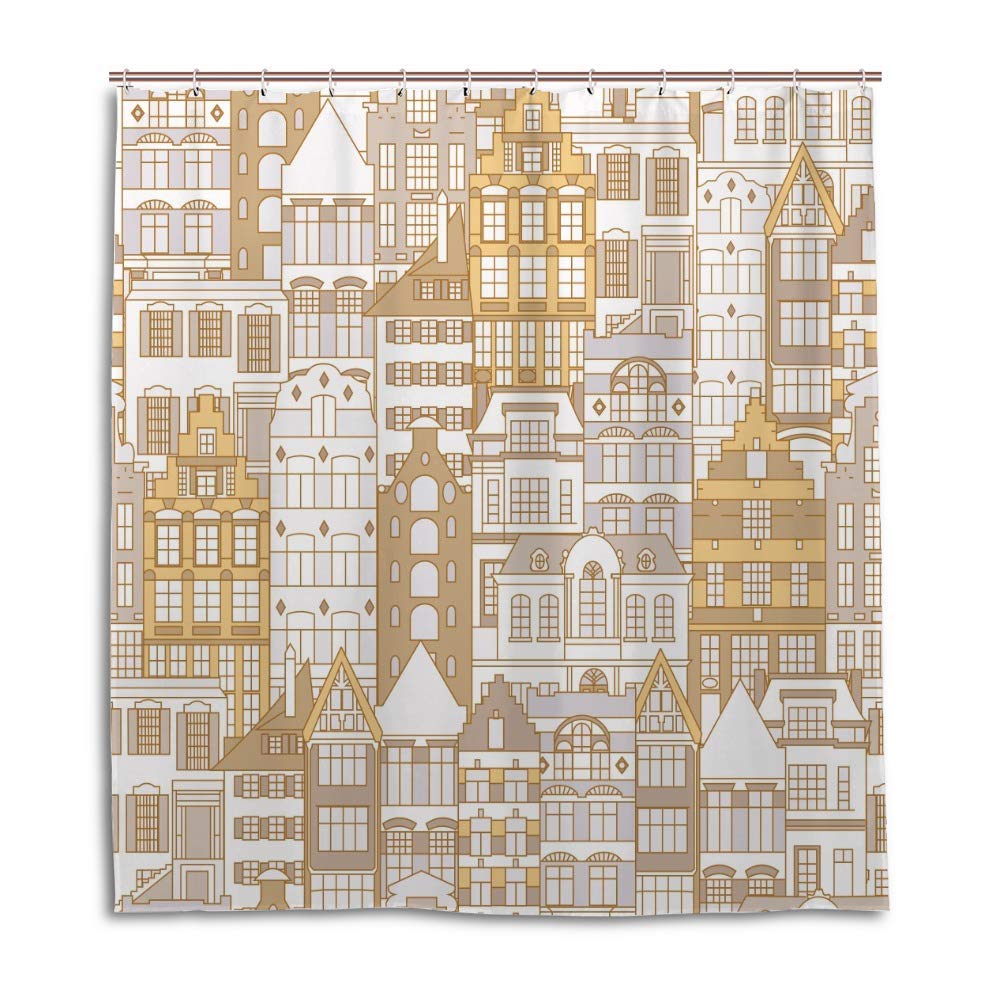 Rideaux de douche esquisse panorama 168x183cm polyester coloré avec crochets