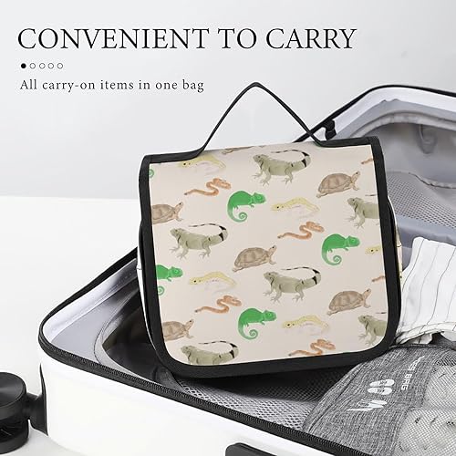 Miniatura 6 de Bolsa de aseo para reptiles de lagarto, tortuga, leopardo, Gecko, para mujer, bolsa de maquillaje de viaje, organizador de cosméticos con gancho