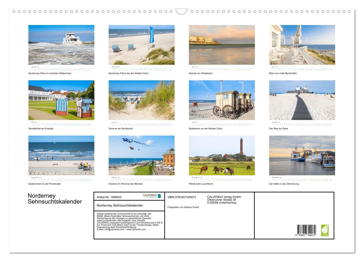 Norderney Sehnsuchtskalender (Wandkalender 2026 DIN A2 quer), CALVENDO Monatskalender: Fantastische Bilder einer Lieblingsinsel (CALVENDO Orte)