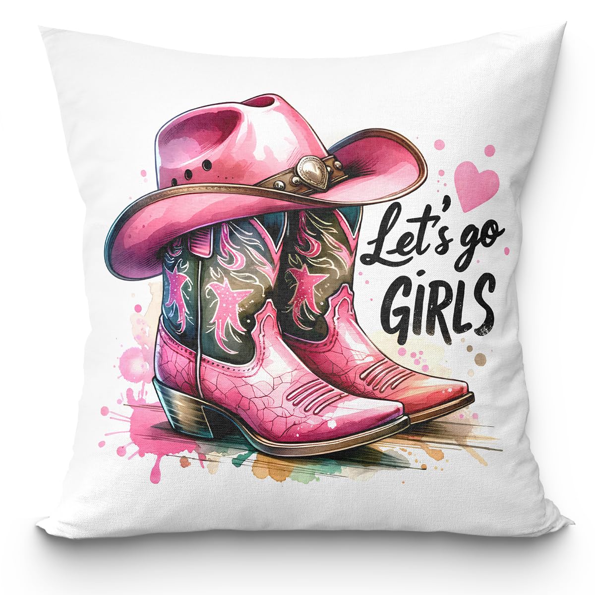uinwk Pink Western Pillow Covers 18x18 Cowgirl Gifts Country Girl Gifts Lets Go Girls Pink Cowgirl Hat Boot