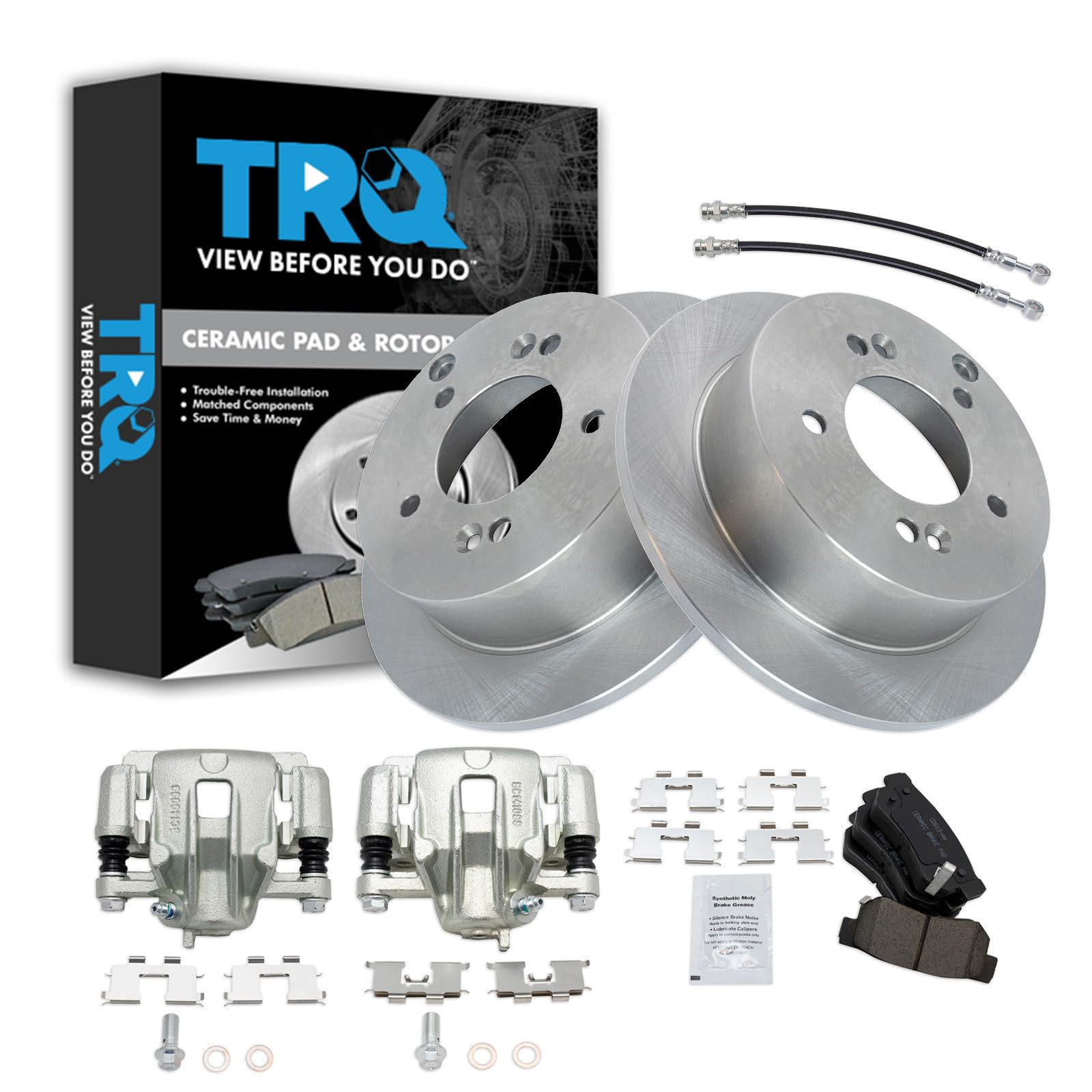 TRQ Rear Brake Pad and Rotor Set Ceramic Rotors Calipers Compatible with 2006-2007 Hyundai Sonata 2008 Sonata To 2/28/07 Production Date