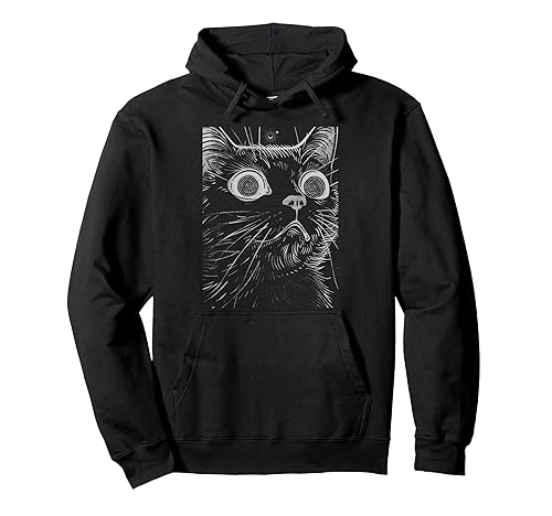 Trippy Black Cat Witchy Horror Japanese Cat Style Pullover Hoodie
