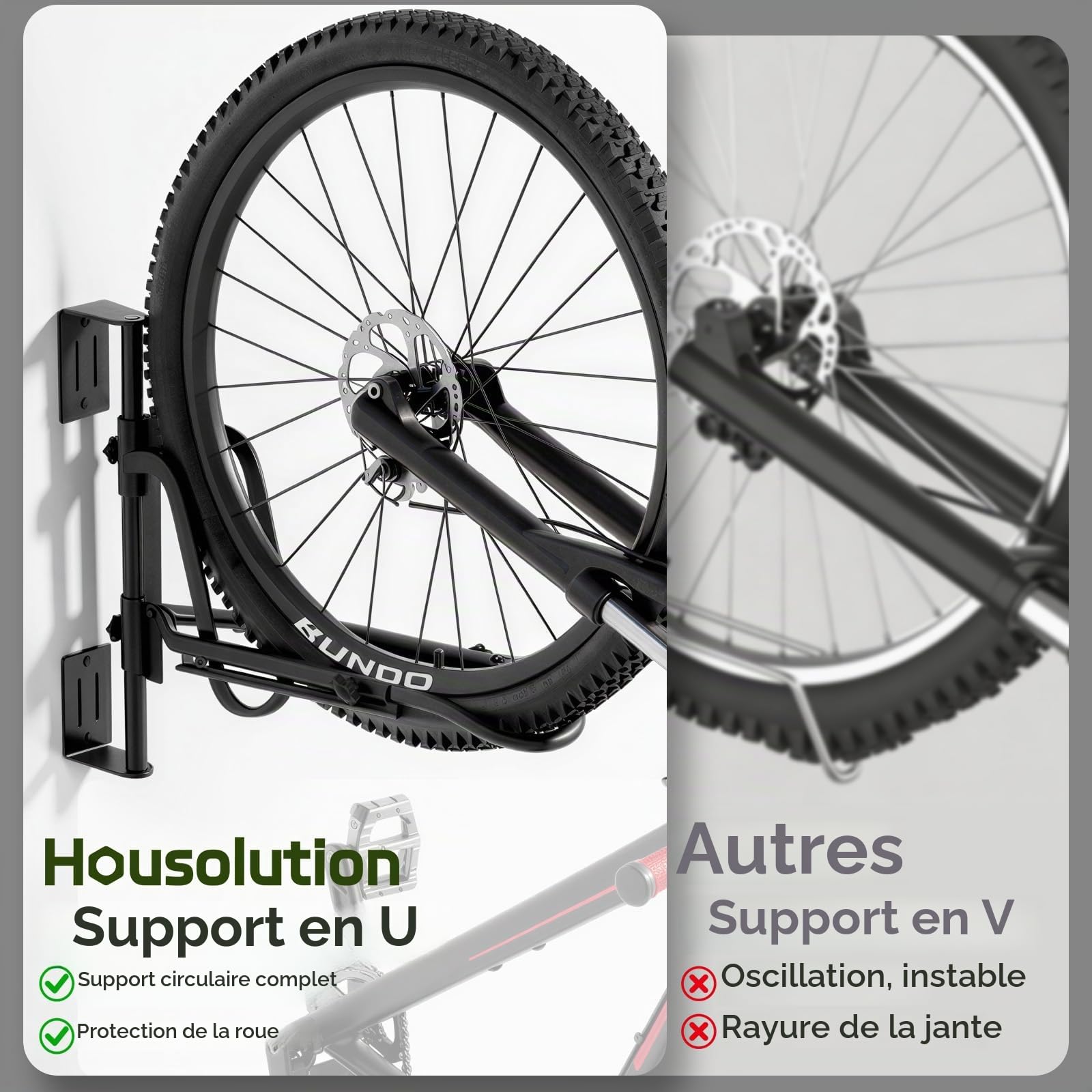 Housolution Support Mural Pivotant pour Vélo,Porte-vélo sans Levage, 1Pcs | pour Roues jusqu'à 29",Crochets de Vélo pour Garage,Porte-vélo Économiseur d'Espace,pour Pneus d'un Diamètre de 3,14" Max