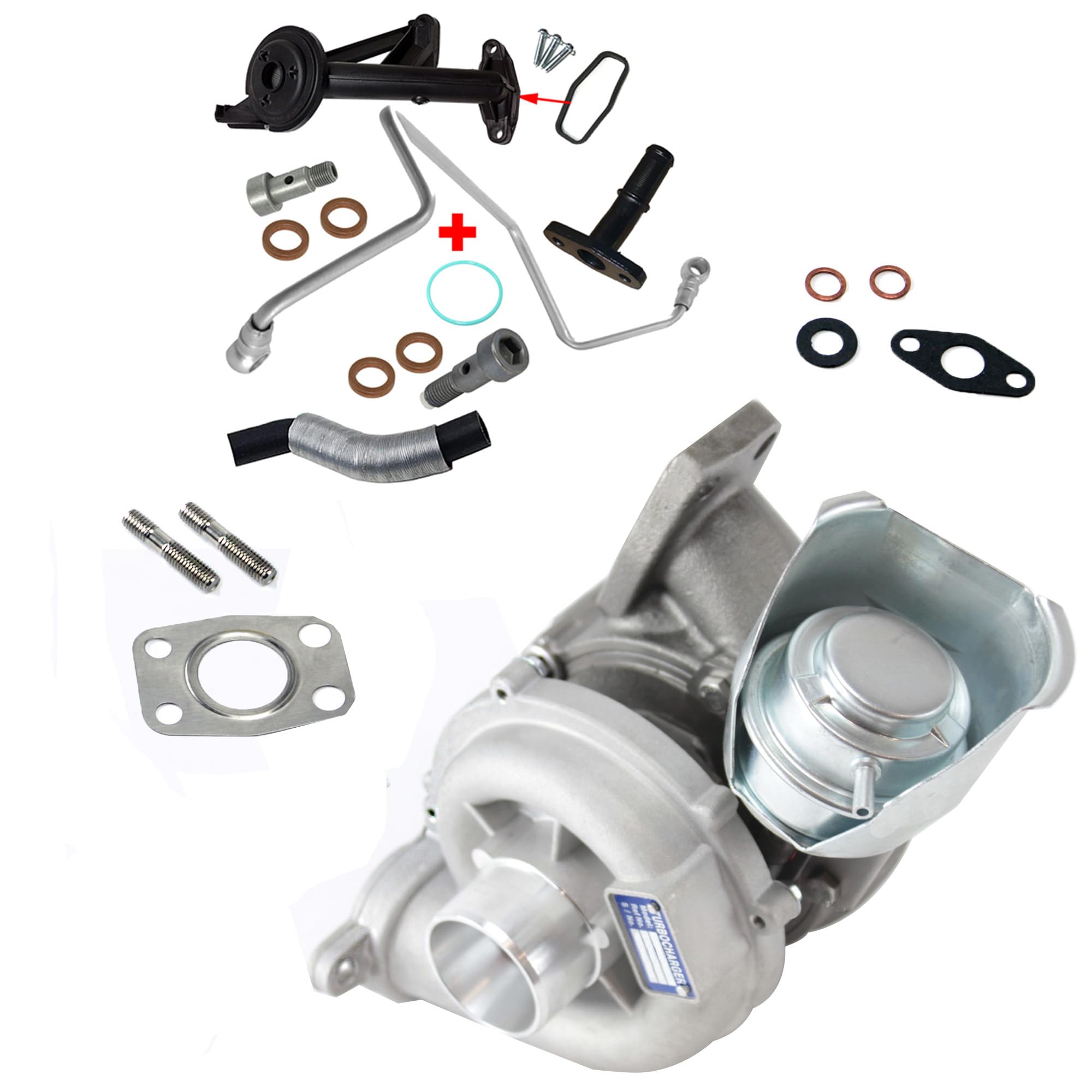 Partsline Turbo avec kit montage (sans retour de consigne) compatible avec Berlingo C2 C3 C4 C5 FOCUS 1007 206 207 3008 307 308 407 PARTNER 1.6 HDI TDCI D - 0375J3 0375J6 0375J7 9650764480 9656125880