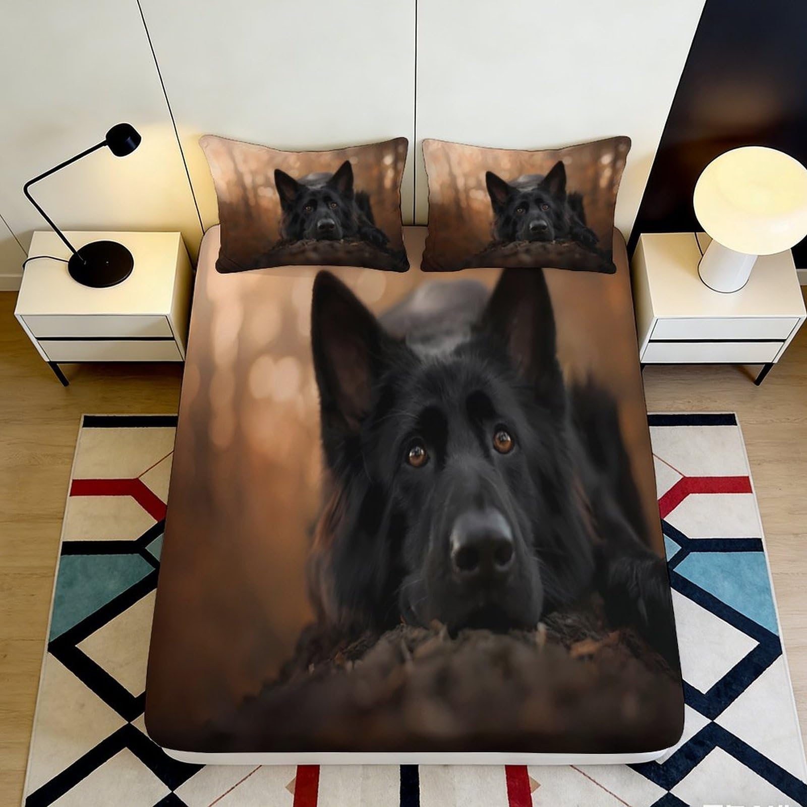 Jqzkxnhpbr Style-8 3D Printed Black German Shepherd Fitted Sheet Microfiber Soft Animal Art Bed Cover For Bedroom Guest Room Decor 90X200x25cm