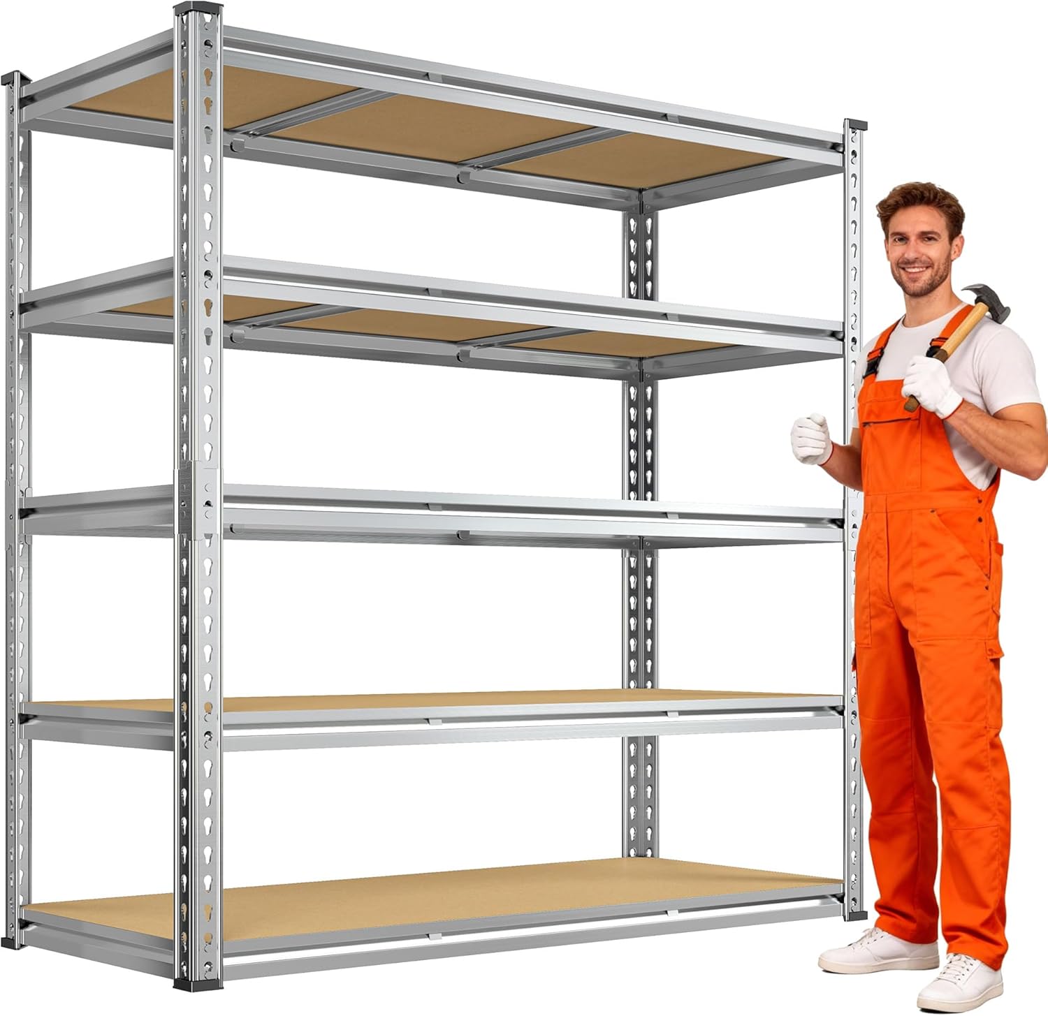 Snhomee 5-Tier Heavy Duty Garage Shelving 3050LBS Capacity, Adjustable Galvanized Metal Storage Shelves 48"W x 71.9"H x 17.9"D for Garage, Kitchen, Pantry