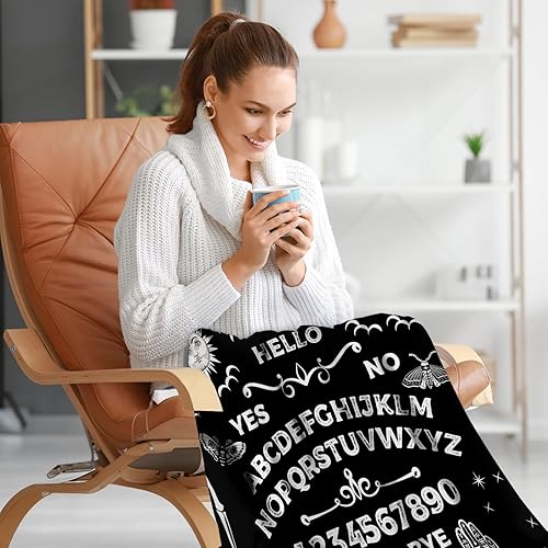 Miniatura 5 de Ouija - Manta con diseño de bruja gótica, sol y luna, regalos temáticos para adultos y niños, manta suave negra con calavera, horror, decoración